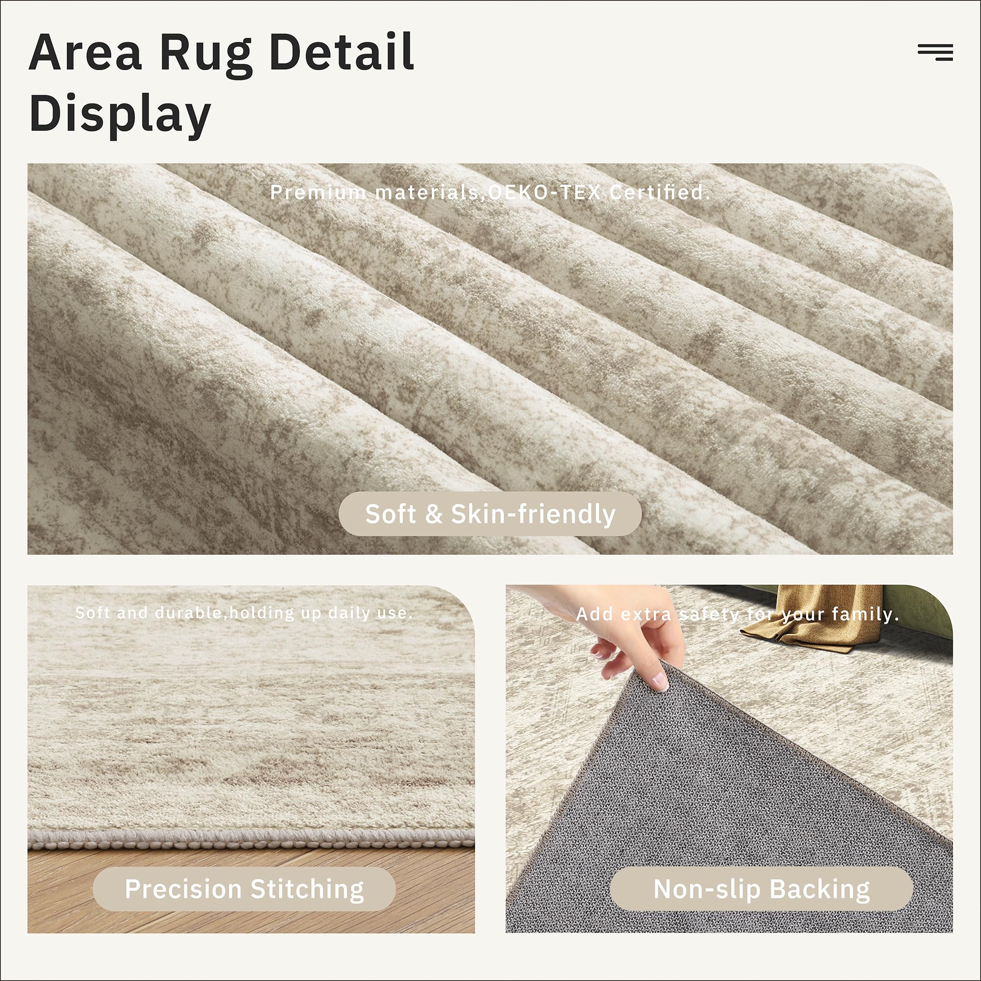 Soalmost Washable Area Rug 8x10, Large Soft Rugs for Living Room Vintage Beige Carpet 8x10 Area Rugs for Bedroom Dining Room Non-Slip Stain Resistant Under Table Rug