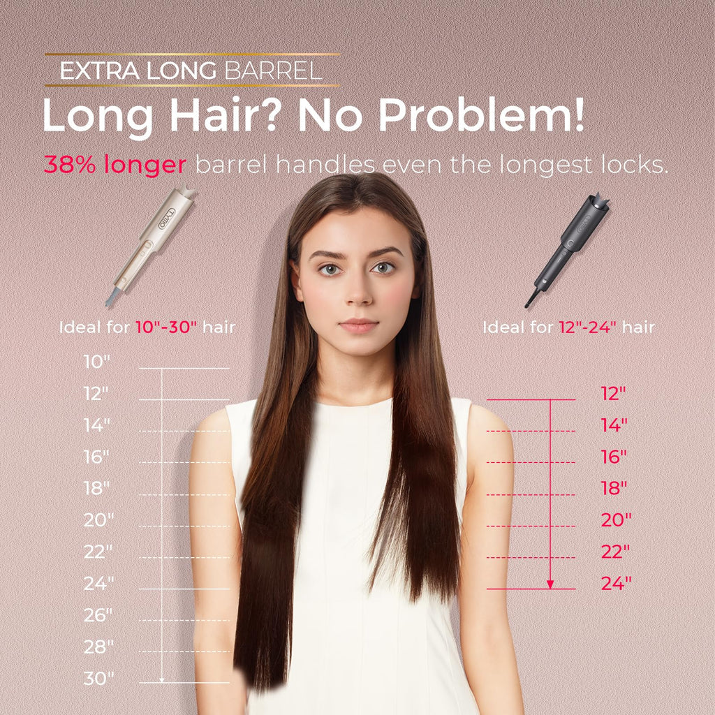 TYMO CurlPro Plus Automatic Rotating Curling Iron - Upgraded Long Barrel Curling Wand for Long Hair, Ceramic Hair Curler for Women, Anti-Scald, Tangle-Free, 600M Ionic, Dual Voltage, Gold, 1 Inch
