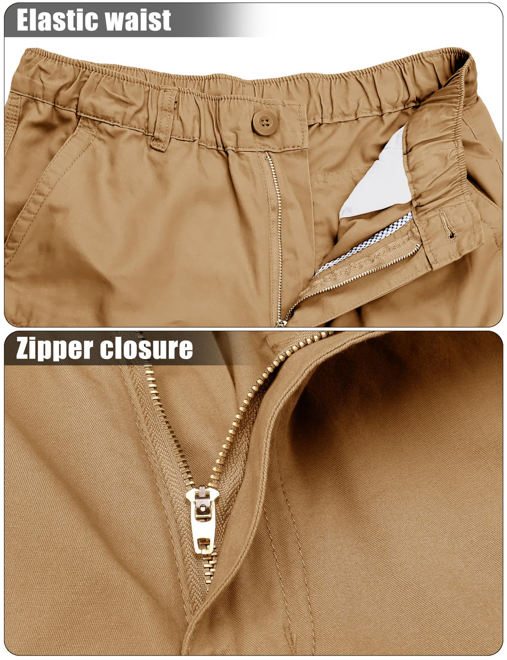 MAGCOMSEN Mens Cargo Shorts Long Capri Elastic Below The Knee 3/4 Cotton Casual Summer Long Shorts with Pockets Khaki 34