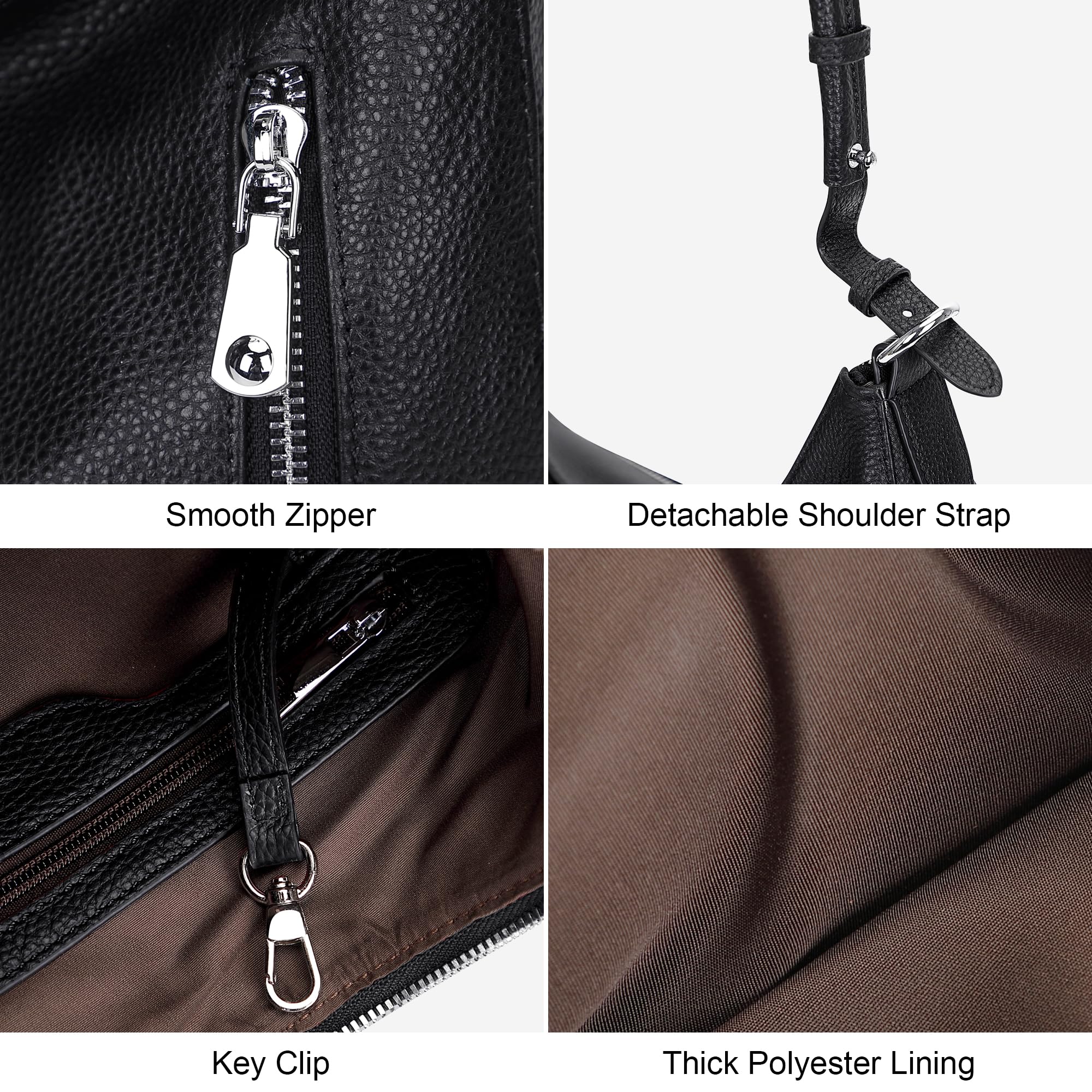 Over Earth Genuine Leather Purses for Women Medium Hobo Bag Lady Crossbody Handbags with 2 Detachable Straps(O150E UG Black)