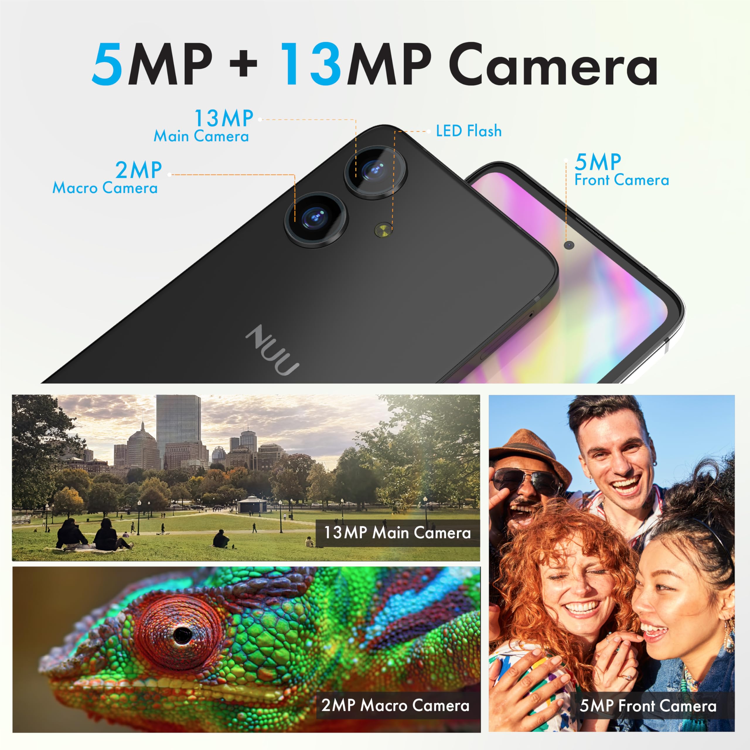 NUU N10 Basic Cell Phone for T-Mobile, Mint, Metro, Qlink, Tello and More 4GB/128GB, Perfect for Teenagers, Dual SIM 4G, Octa-Core 6.6" 90Hz HD+, Unlocked Phones Android Phone 15, US Warranty (Black)