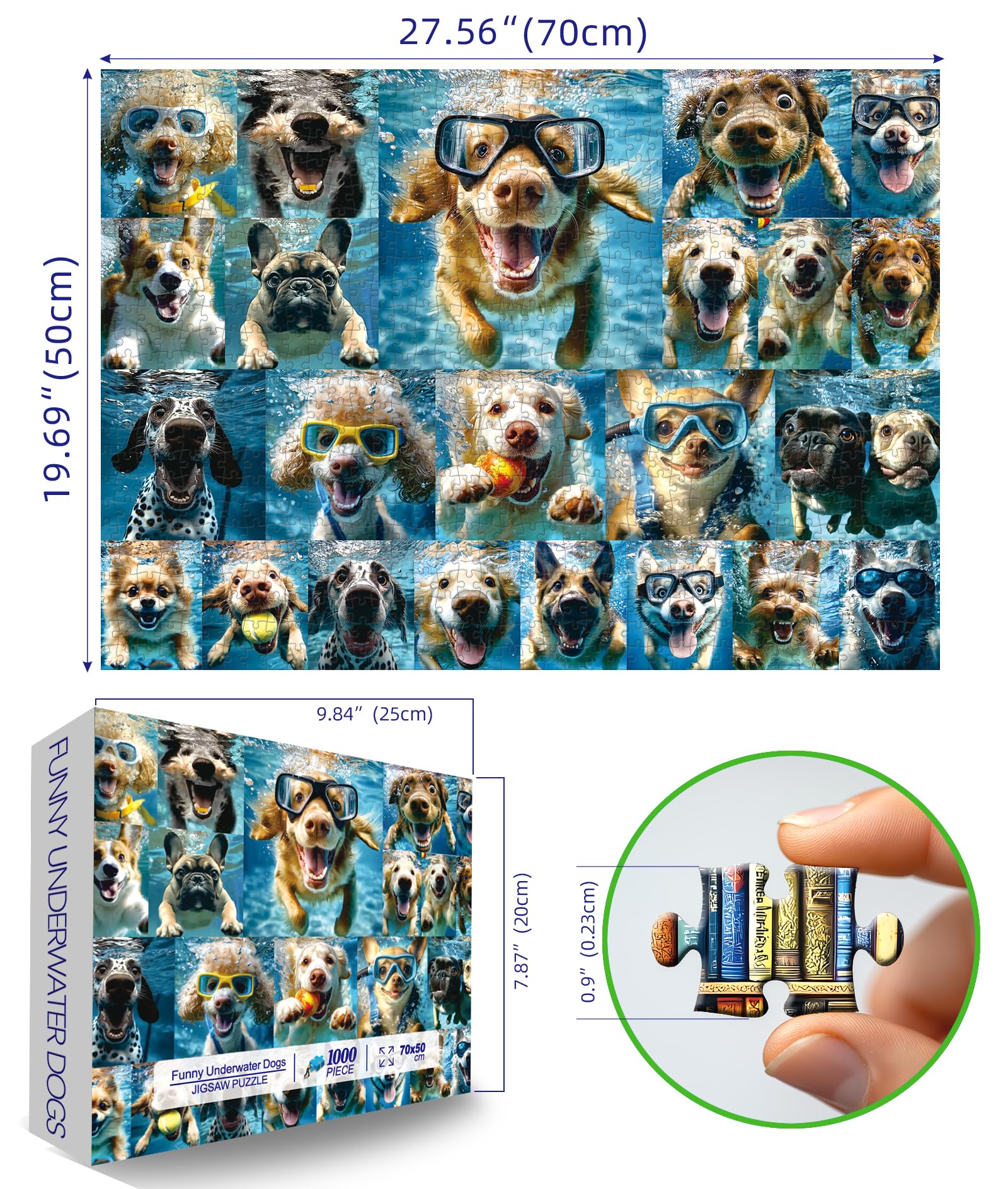 Underwater Dogs Jigsaw Puzzles 1000 Pieces for Adults Funny Cute Dogs Collage Puzzles for Adults 1000 Pieces with Letters on Back Hard Impossible Difficult Challenging Family Puzzle