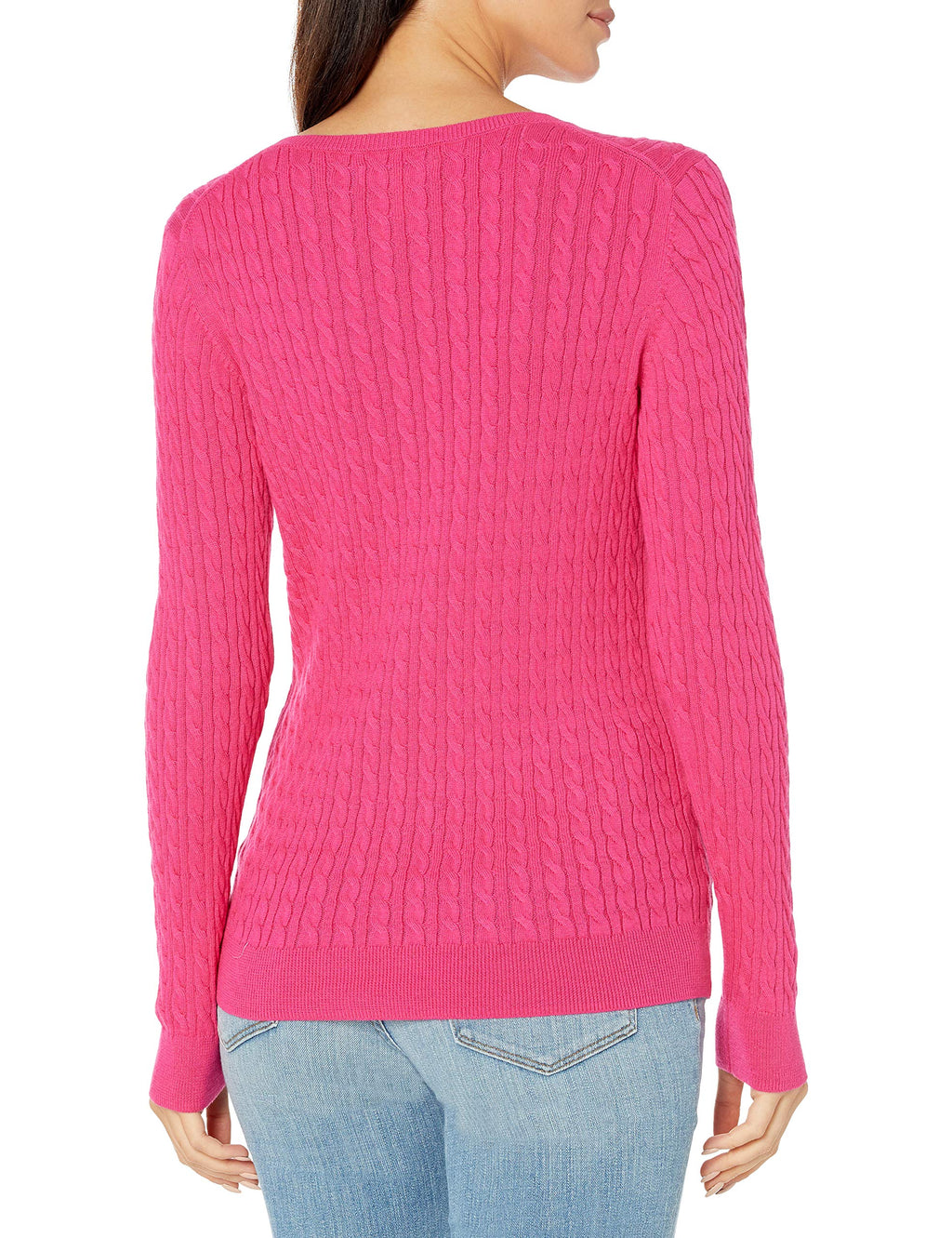 Amazon Essentials WoMen's Lightweight Cable Crewneck Sweater, Bright Pink, Large