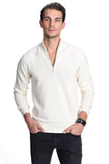 State Cashmere Men's Half Zip Mock Neck Sweater 100% Pure Cashmere Polo Neck Pullover (Undyed White, Medium)