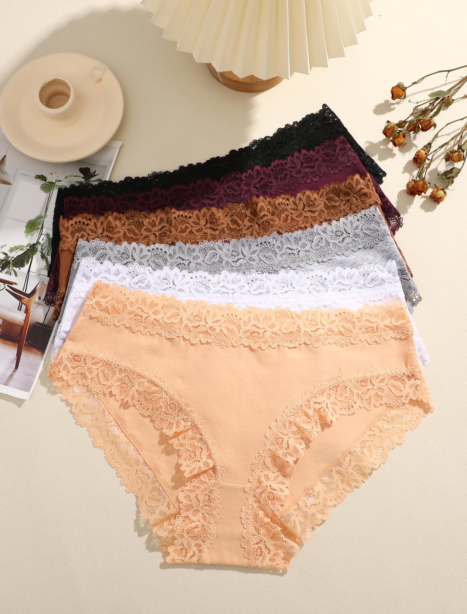 ALL OF SHE Womens Cotton Underwear Cheeky Bikini Panties Sexy Lace Briefs Soft Stretch Lingerie for Ladies Underwear Pack 6