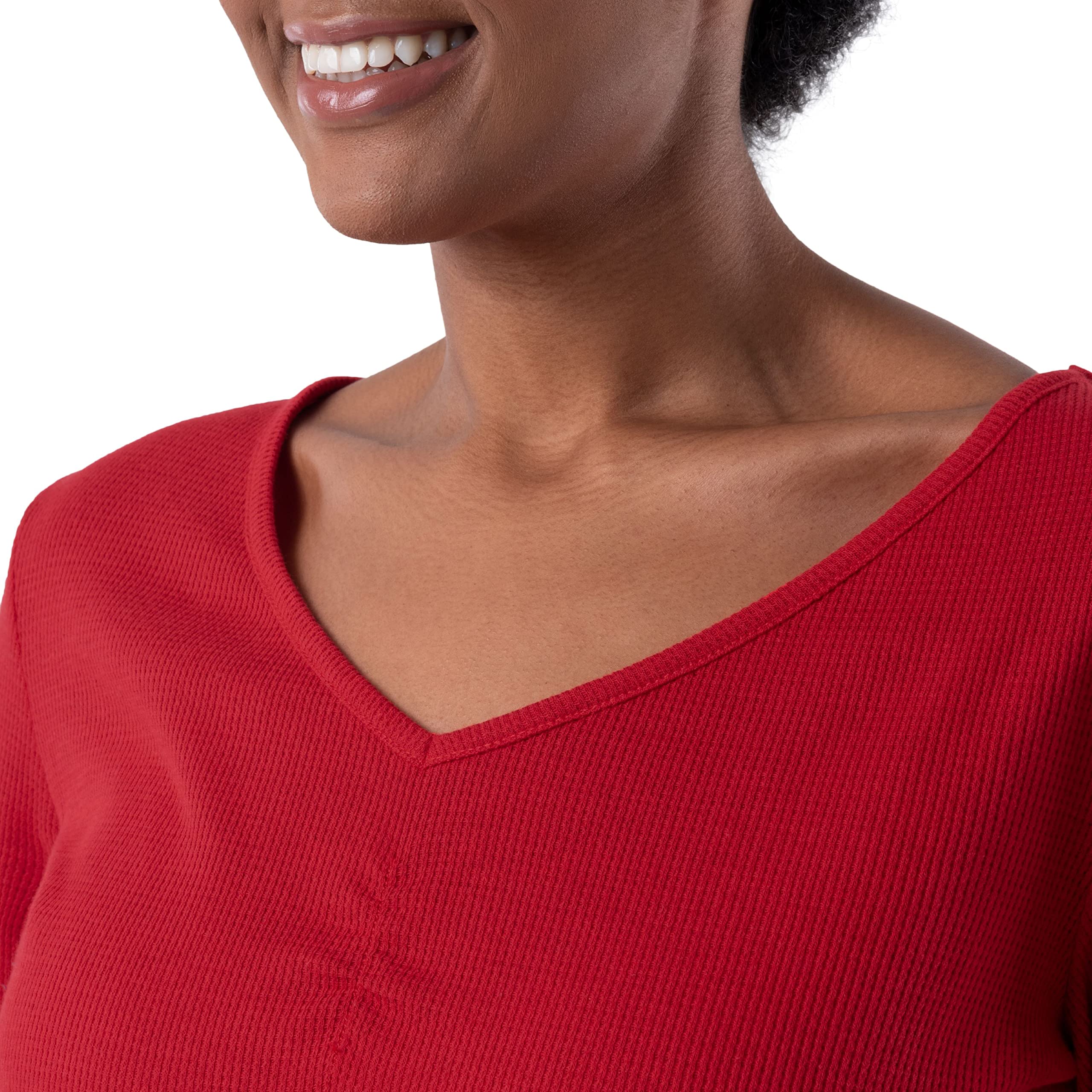 Fruit of the Loom Women's Waffle V-Neck Top and Flannel Pant Sleep Set, Radiant Red/Buffalo Check, X-Large