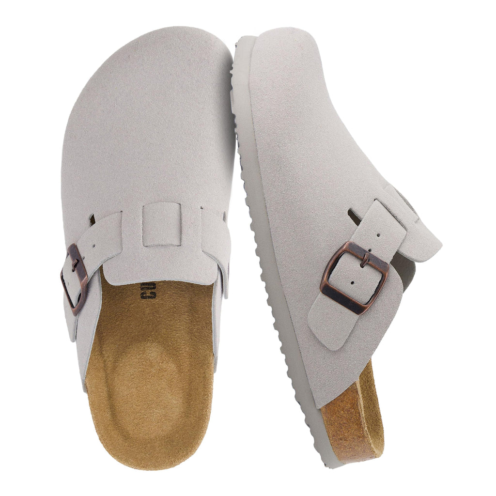 CUSHIONAIRE Hana Womens Clogs | Comfortable Vegan Suede Clogs for Women | Slip On Potato Shoes with Cork Footbed & Arch Support, Ivory 11