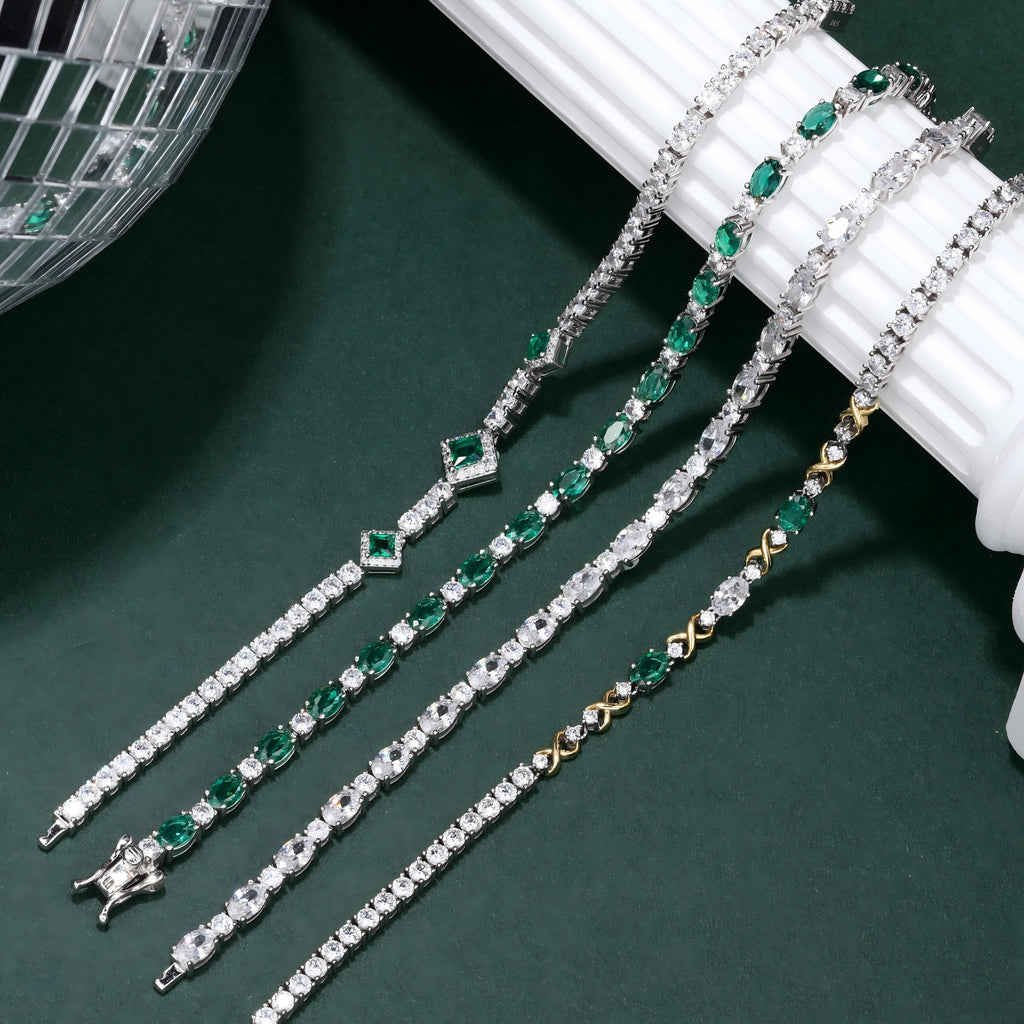 FANCIME May Birthstone Bracelets Sterling Silver Created Emerald Tennis Bracelet Emerald Fine Jewelry Gift for Women