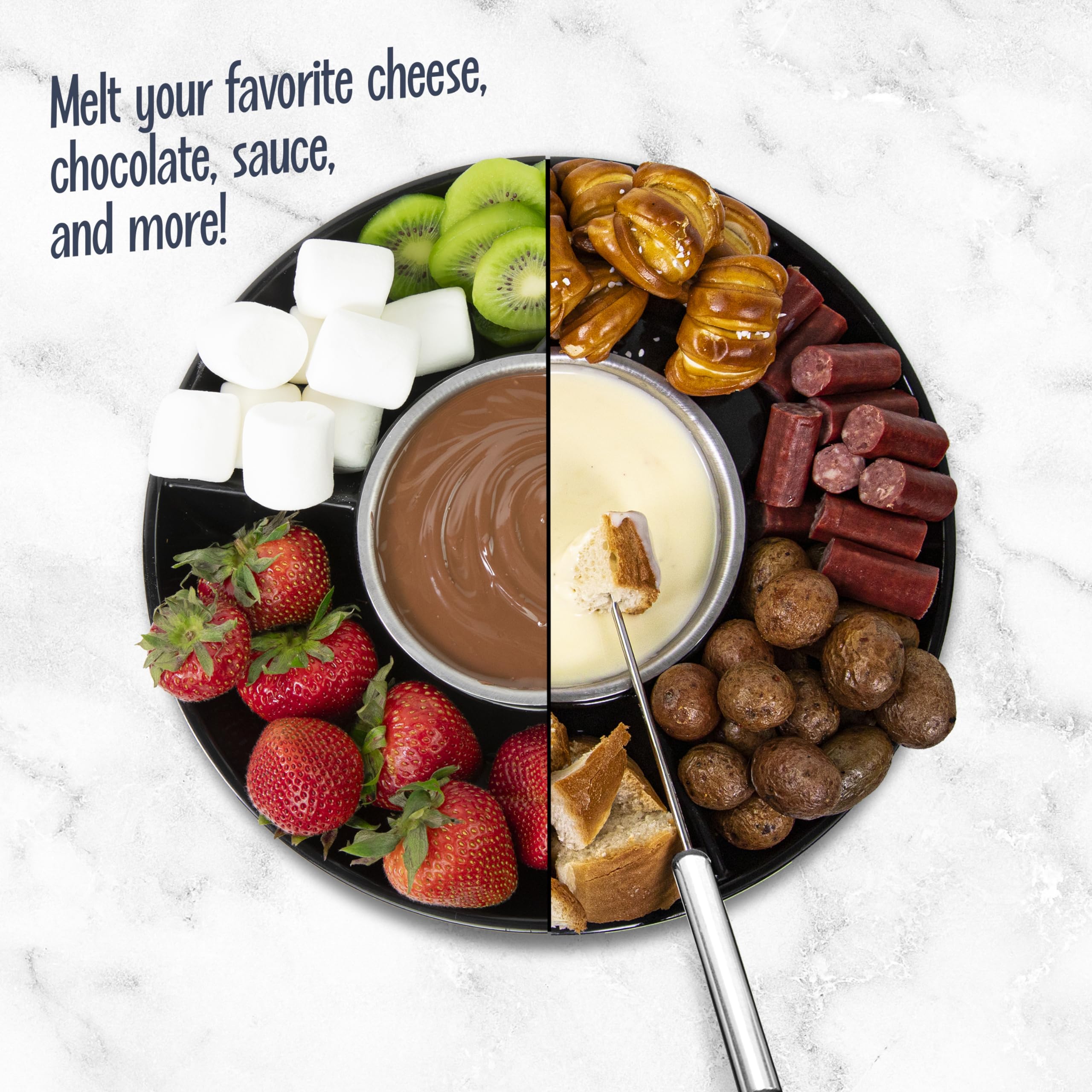Nostalgia Electric Fondue Party Set – 10 oz Melting Pot, 4 Roasting Forks, & Detachable Serving Tray – Melted Cheese, Chocolate, or Dessert – Perfect for Gifts, Parties, Date Night – Black