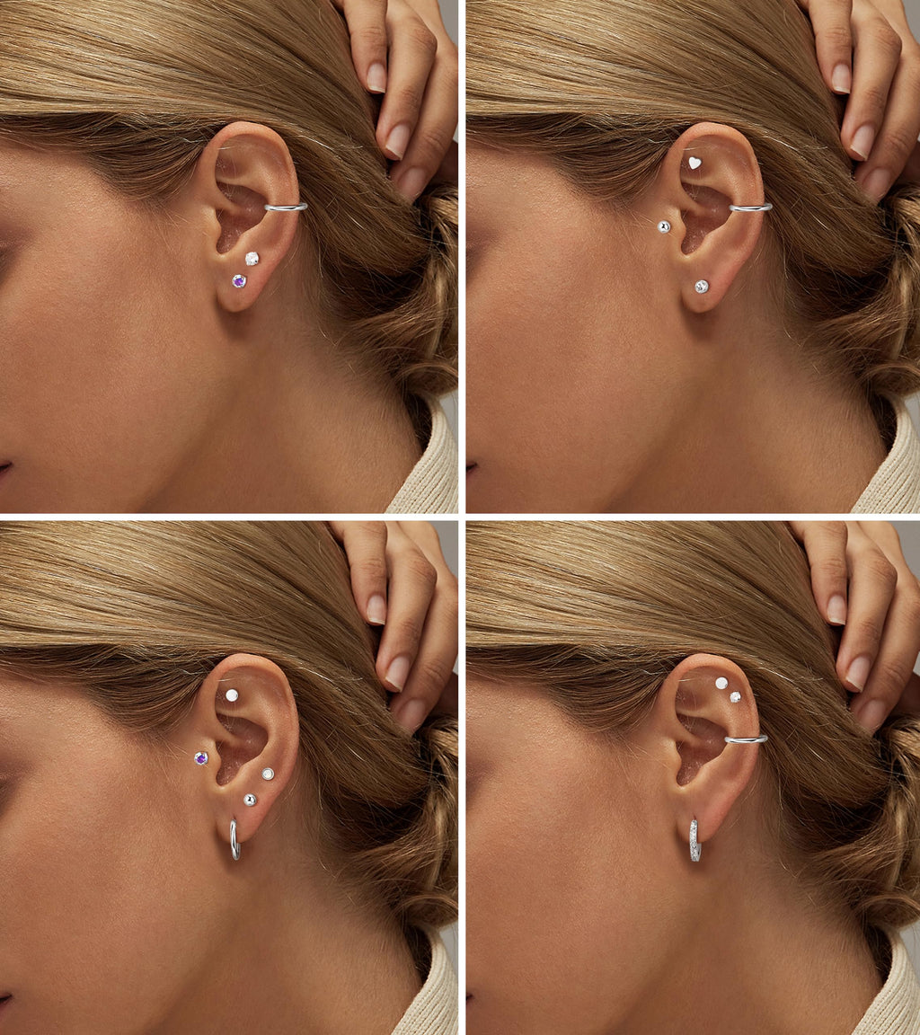 LOLIAS Hypoallergenic Surgical Steel Earrings for Sensitive Ears-Flat Back Earrings for Women Men 20G Small Stainless Steel Flatback Stud Hoop Cartilage Earring Stacks for Multiple Piercing Silver
