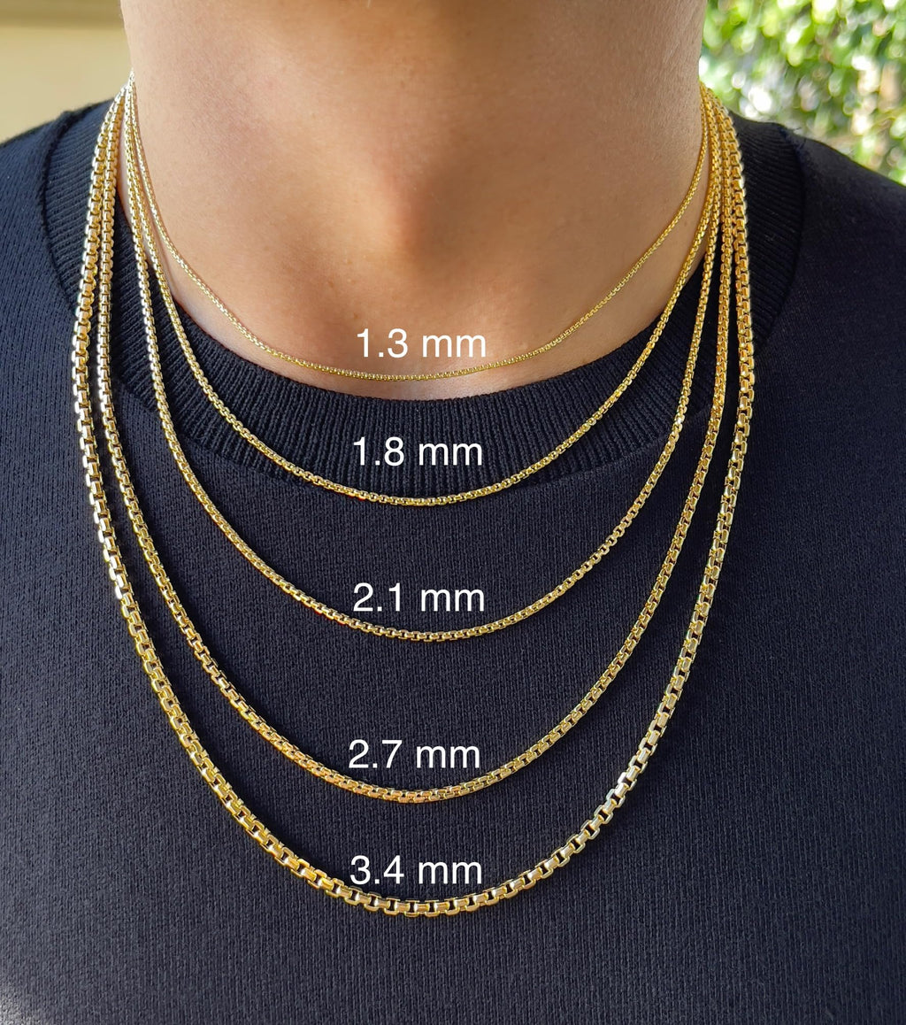 JEWELHEART 14K Real Gold Round Box Chain 1.3mm Yellow Real Gold Chains For Men Diamond Cut Link Chain Necklace For Women with Lobster Clasp 20"