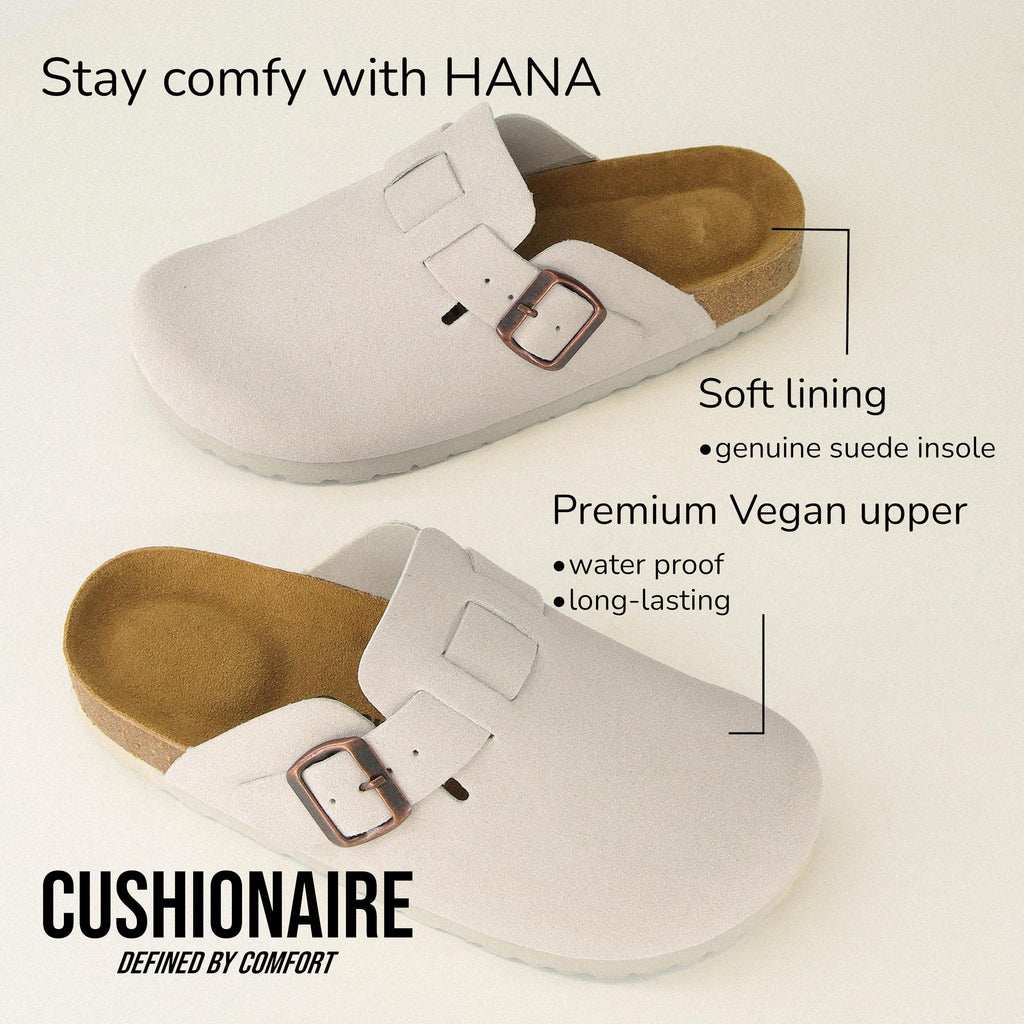 CUSHIONAIRE Hana Womens Clogs | Comfortable Vegan Suede Clogs for Women | Slip On Potato Shoes with Cork Footbed & Arch Support, Ivory 11