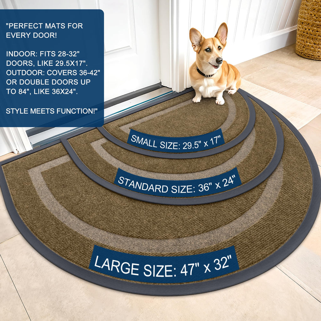 OLANLY Half Circle Door Mat Indoor Outdoor Entrance Welcome, Waterproof All-Season, All-Weather Doormat, Sturdy Natural Rubber, Low Profile, Easy Clean Patio Porch Entryway Mat, 47x32, Brown