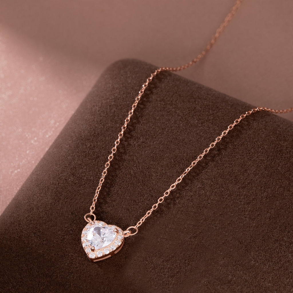 SLUYNZ 925 Sterling Silver CZ Love Choker Necklace for Women Teen Girls Sweet Heart Pendant Necklace for Her Birthday Anniversary (C-Rose Color)