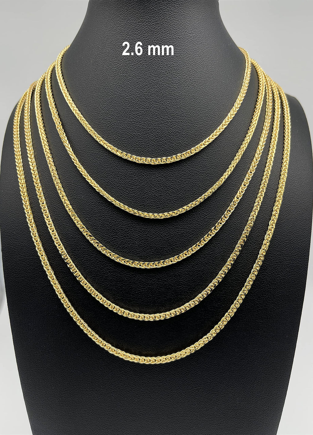 JEWELHEART 10K Gold Square Wheat Chain Necklace - 2.6mm Braided Yellow Gold Necklace For Men Foxtail Gold Chain Diamond Cut Real Gold Necklaces For Women with Lobster Clasp 24"