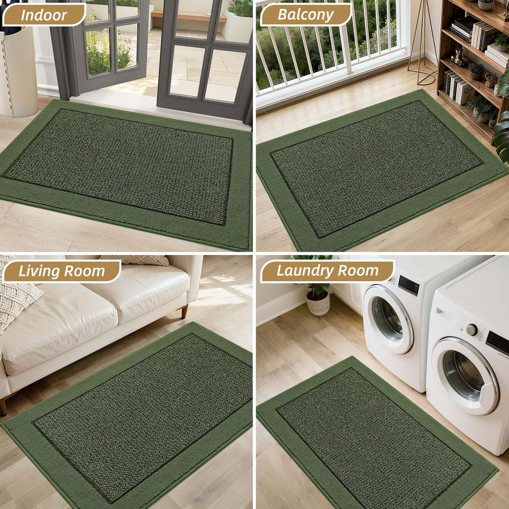 BEQHAUSE Indoor Door Mat 20" x 32", Dirt Trapper Door Mats Non-Slip Entryway Rugs Washable, Resist Dirt Absorbent Welcome Mat, Low Profile Floor Mats for Front Back Door and Entryway, Green
