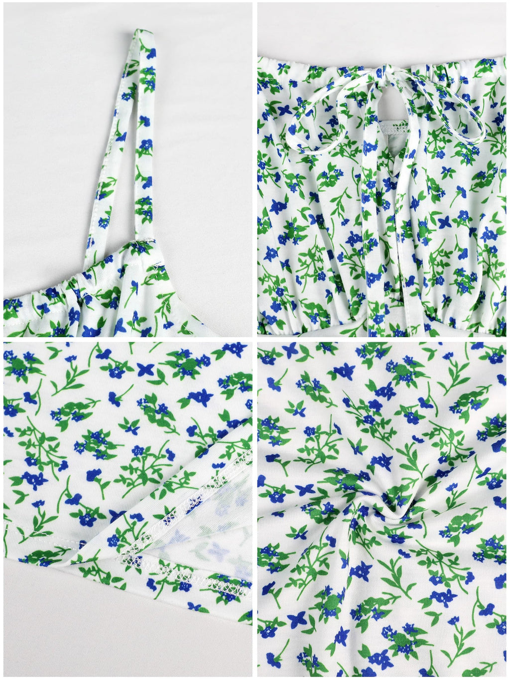 Missufe Women's Summer Floral Mini Dress Spaghetti Strap Sleeveless Tie Front A-Line Casual Beach Sundress (White, Small)