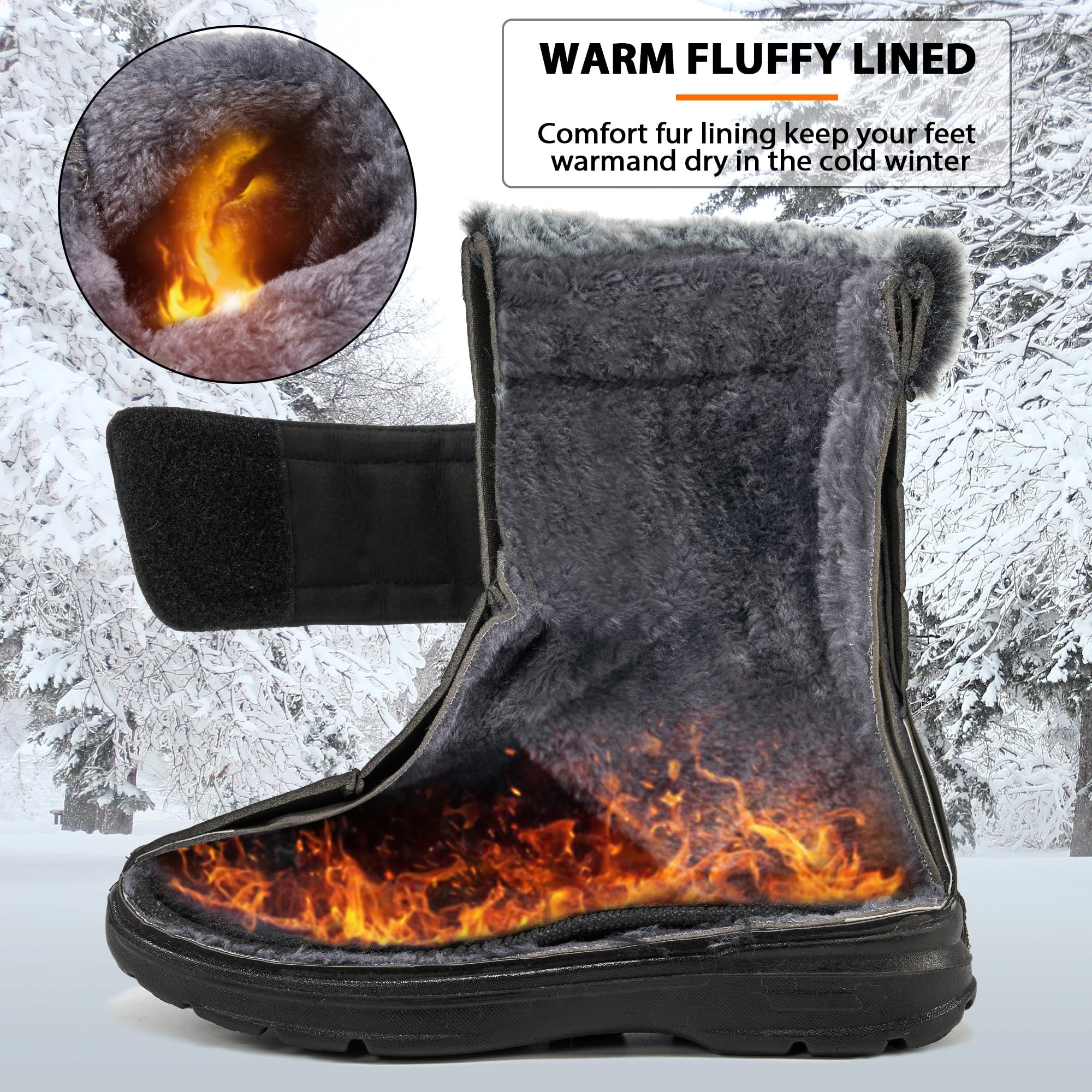 Almusen Snow Boots for Womens Winter Shoes: Warm Fur Lining Mid Calf Boots Women Anti Slip Waterproof Hook Loop Comfortable Outdoor Boot