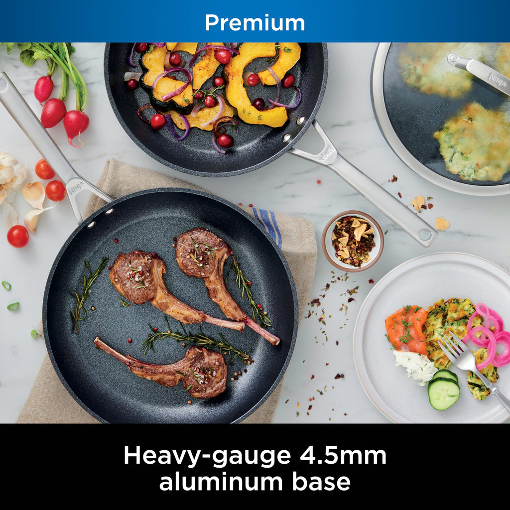 Ninja C38000 Foodi NeverStick Premium 8-Piece Cookware Set with Glass Lids, Hard-Anodized, Nonstick, Durable & Oven Safe to 500°F, Slate Grey