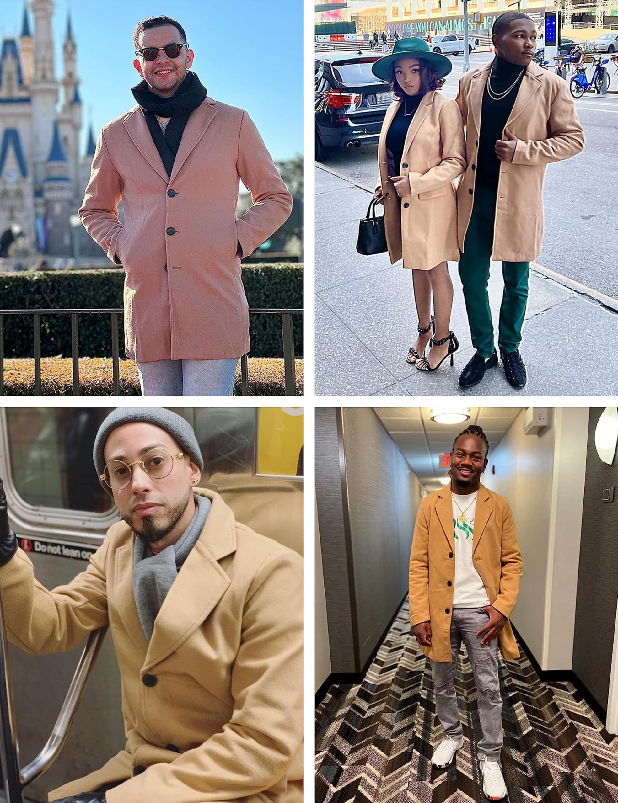 Springrain Men's Wool Blend Pea Coat Notched Collar Single Breasted Overcoat Warm Winter Trench Coat(Khaki-S)