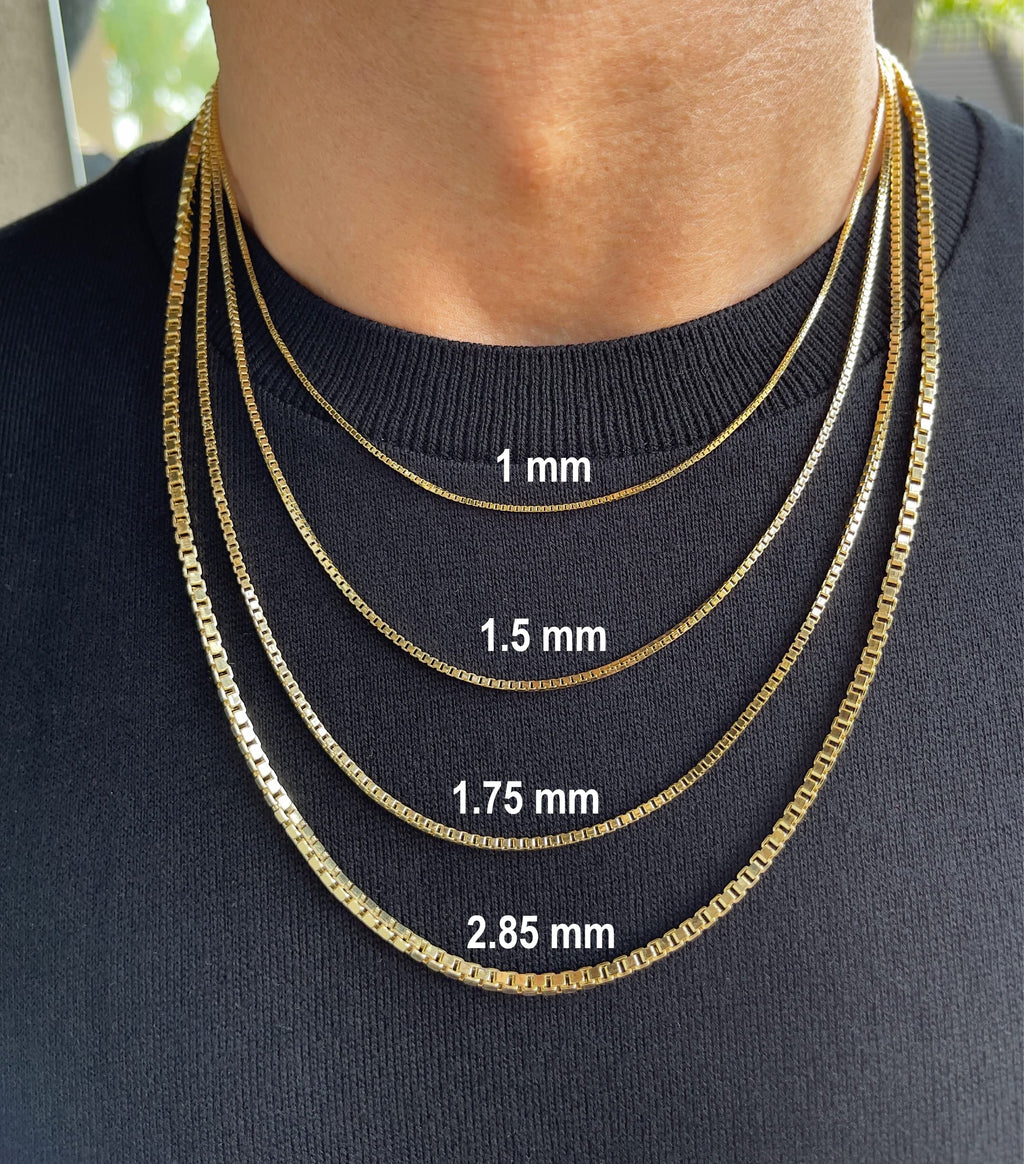 JEWELHEART 14K Real Gold Box Chain - 1.75mm Diamond Cut Yellow Gold Link Chain Necklace For Men - Dainty Gold Pendant Necklace For Women with Lobster Clasp 20"