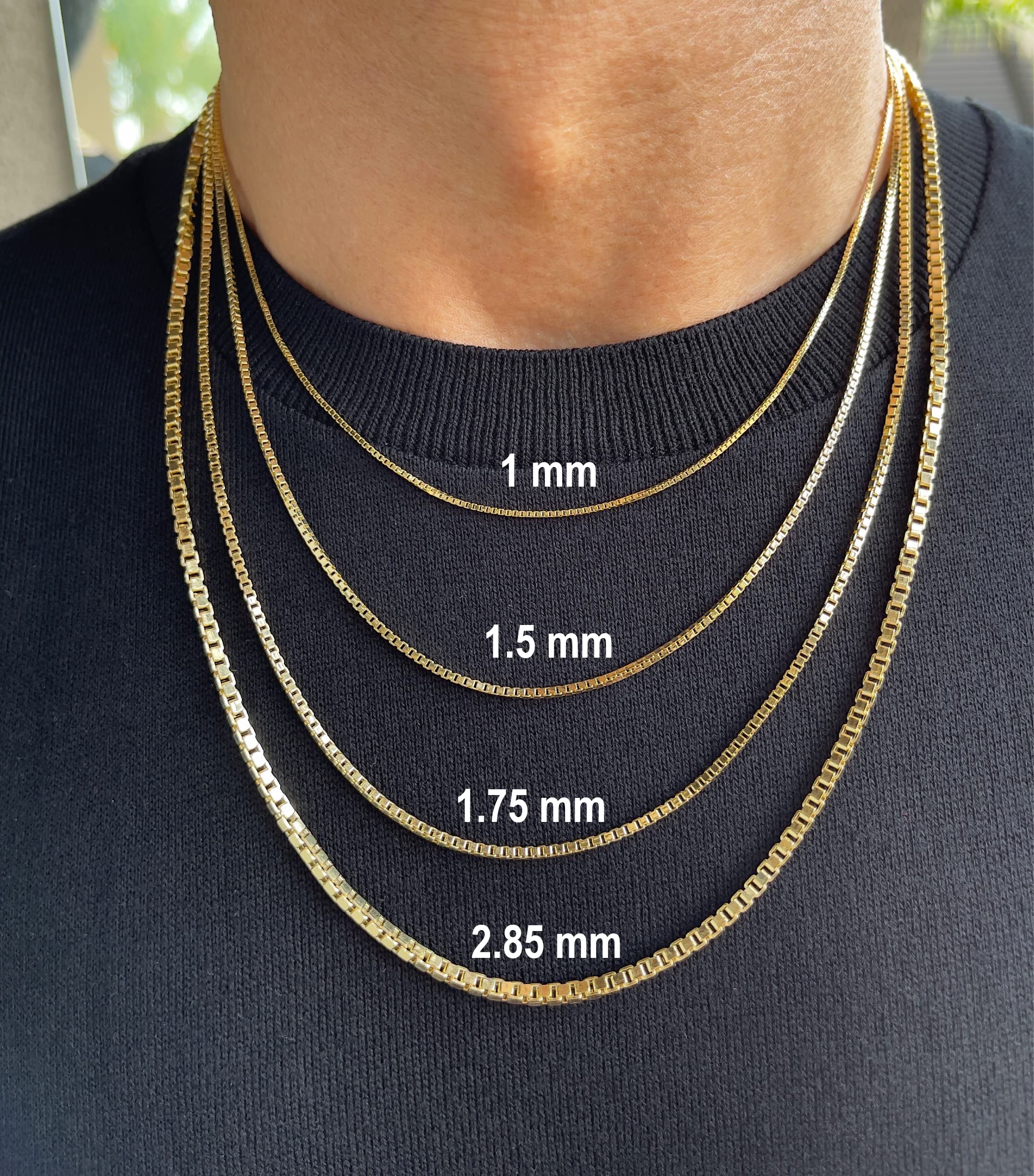 JEWELHEART 14K Real Gold Box Chain - 1.75mm Diamond Cut Yellow Gold Link Chain Necklace For Men - Dainty Gold Pendant Necklace For Women with Lobster Clasp 20"