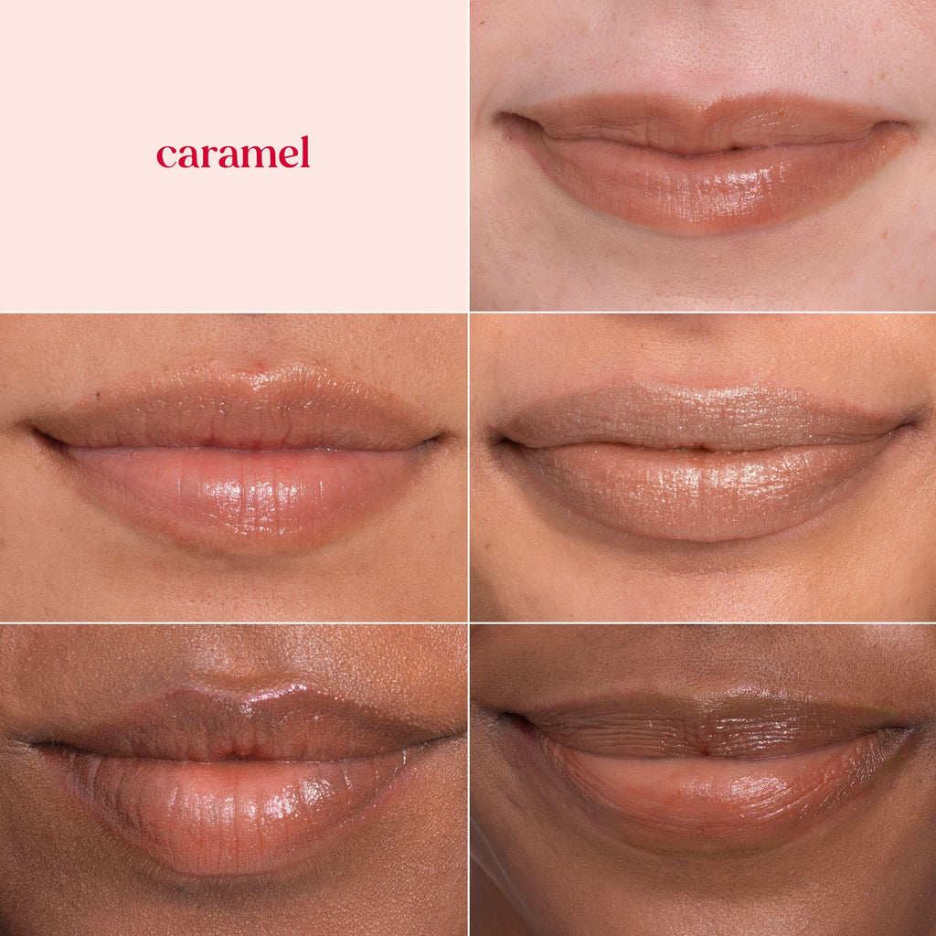 Burt's Bees Shimmer Lip Tint Set for Valentine's Day Gifts, Tinted Lip Balm Stick, Moisturizing for All Day Hydration with Natural Origin Glowy Pigmented Finish & Buildable Color, Caramel (4-Pack)