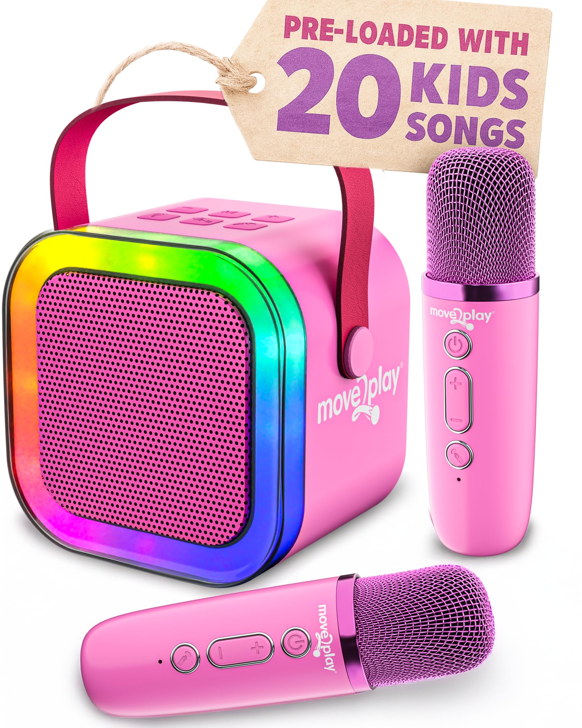 Move2Play, Karaoke Machine for Kids | Includes 20+ Kid Songs | 2 Microphones | Connect with Bluetooth | 3, 4, 5, 6, 7+ Year Old Gift | Toy for Girls, Boys, & Toddler | Birthday Present