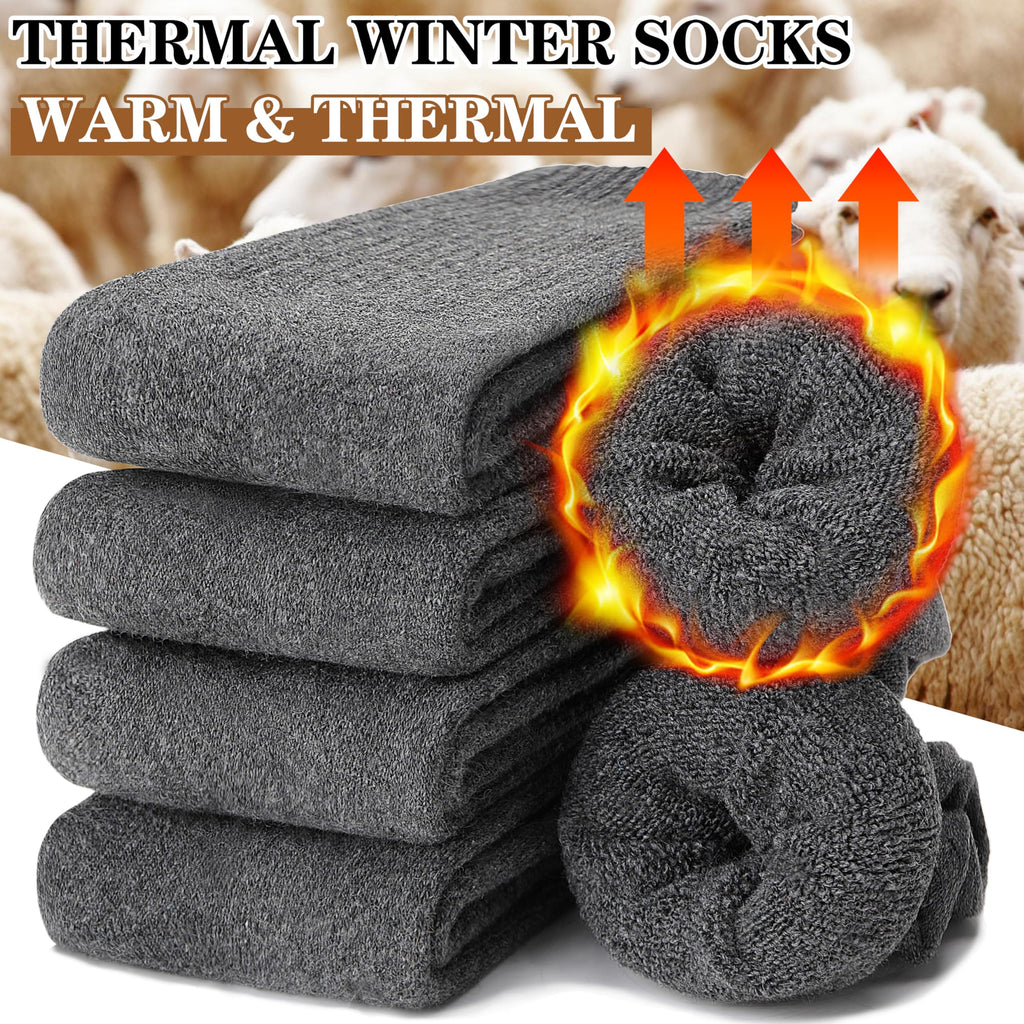 MOGGEI Womens Merino Wool Socks for Hiking Winter Warm Thick Thermal Crew Cozy Cabin Ladies Gift Comfy Boot Work Socks 5 Pairs(Dark Grey)