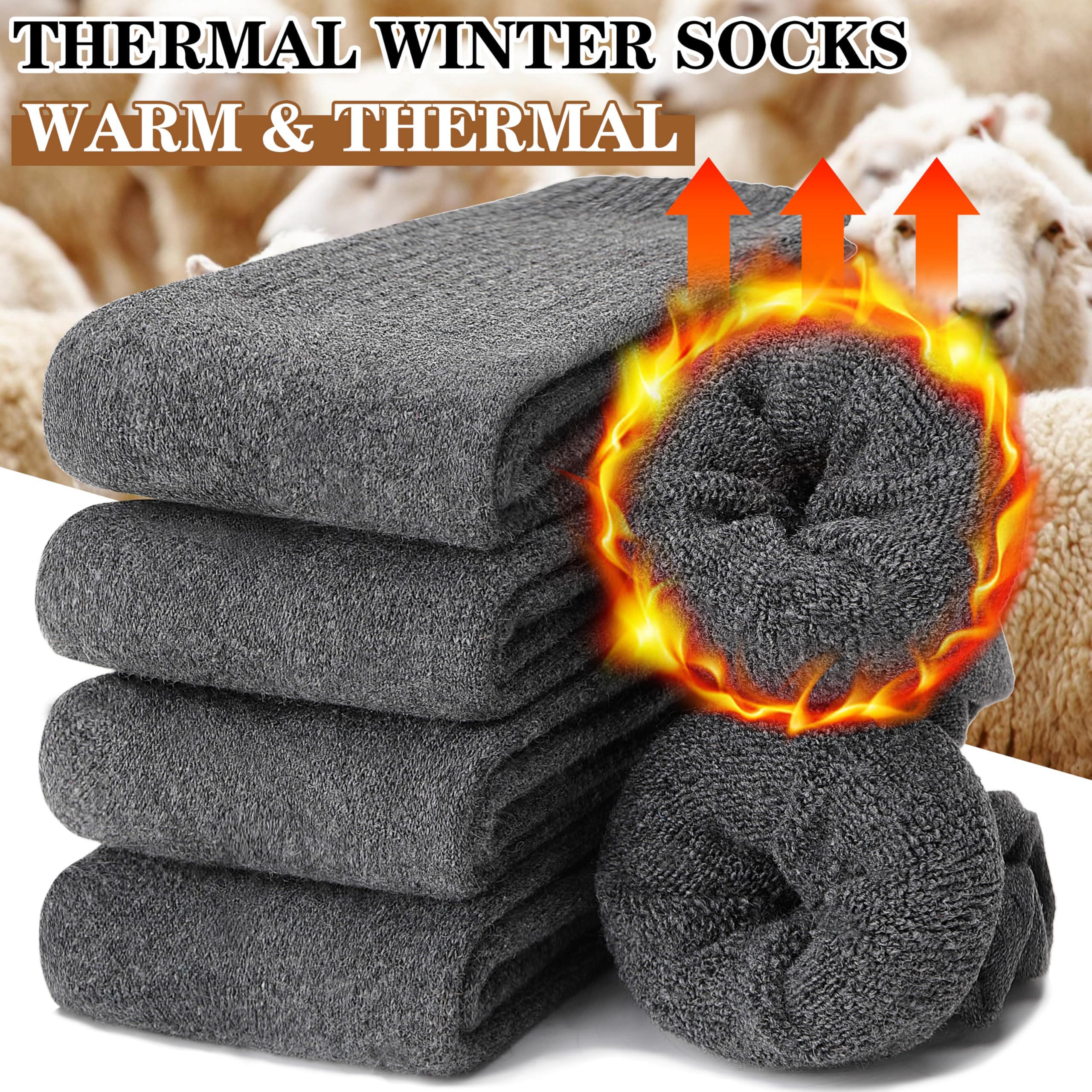 MOGGEI Womens Merino Wool Socks for Hiking Winter Warm Thick Thermal Crew Cozy Cabin Ladies Gift Comfy Boot Work Socks 5 Pairs(Dark Grey)