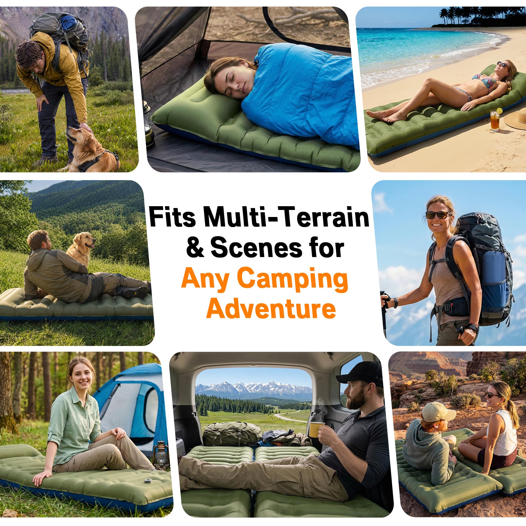 NINTYNINE Camping Sleeping Pad, 5.9" Extra-Thick Reinforced Camping Mat with Built-in Pillow & Foot Pump, Ultralight Compact Inflating Camping Air Mattress for Backpacking Hiking Travel Tent Beach