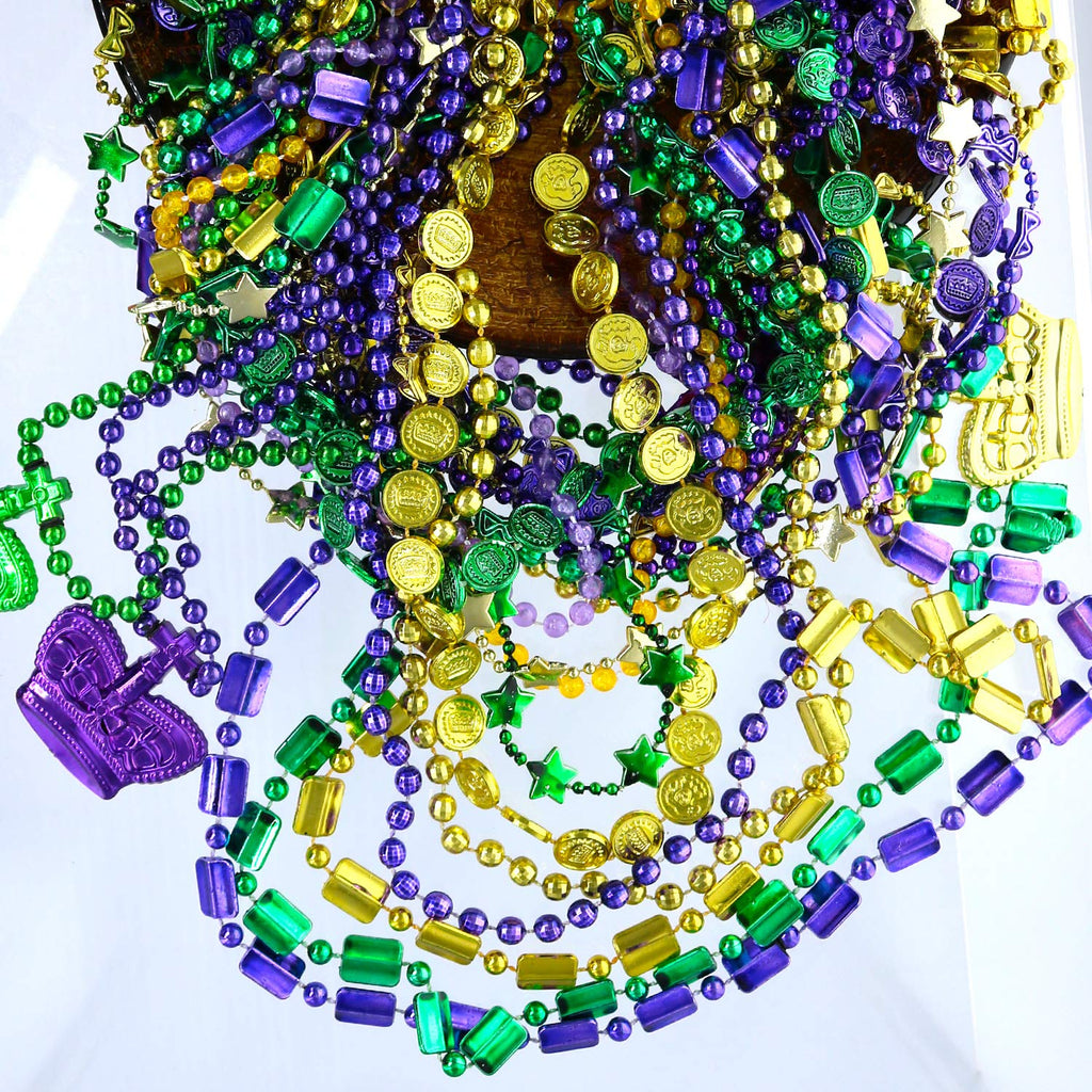 GiftExpress 100 Pcs Mardi Gras Metallic Bead Necklaces for Favors, New Year Parade, St Patrick Day Celebrations, Christmas Decorations, Tailgating, Gaysby Themed Party
