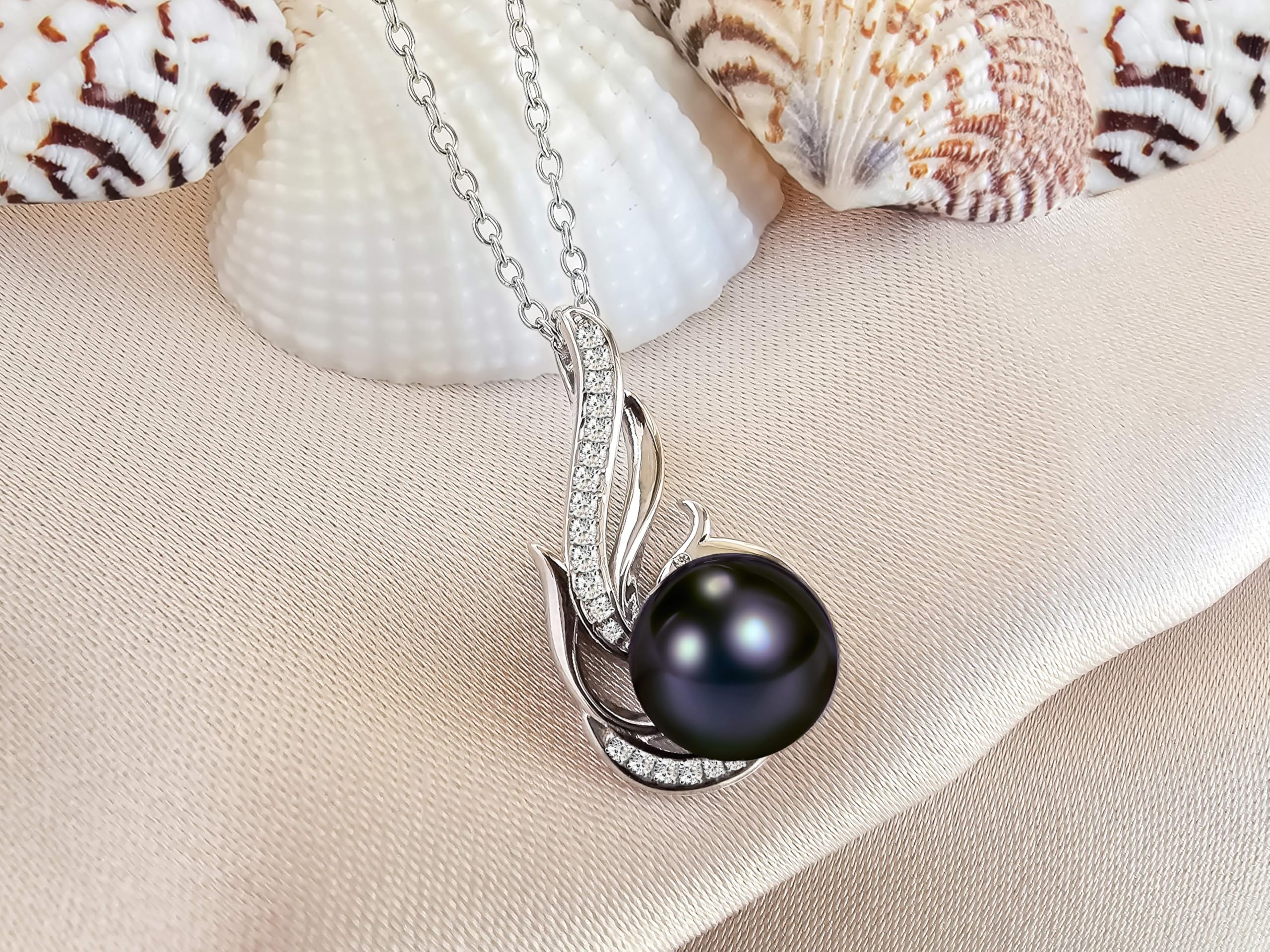 PEARLURA AAA+ 9mm Natural Black pearl necklace for women - Real pearl necklaces for women ( 925 sterling Silver)- Wedding anniversary's gift for wife - Luxury birthday gifts for woman - Birthday gift for wife