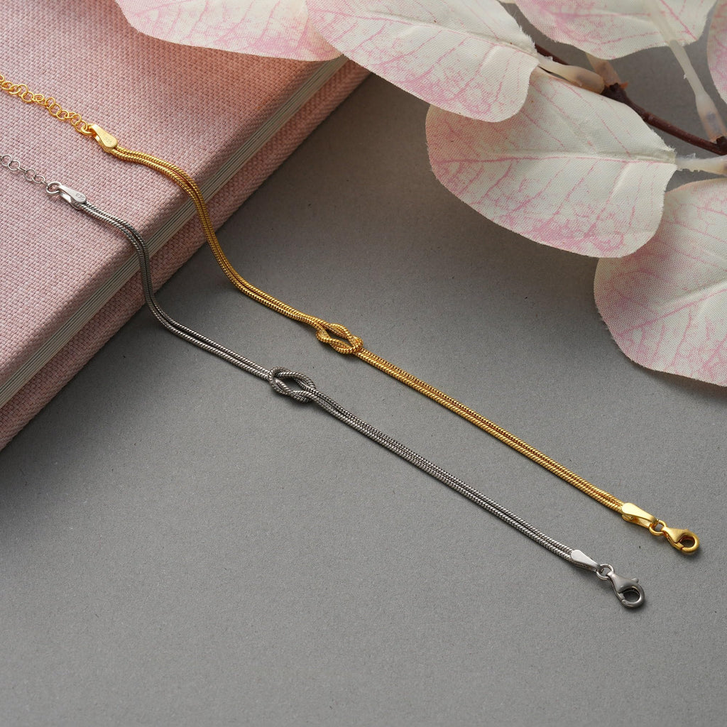 Matching Bracelets for Couples，Dainty Gold Love Knot Bracelet 14K Gold Plated Herringbone Chain Bracelet Relationship Jewelry Gifts for Best Friend(Gold&Silver)