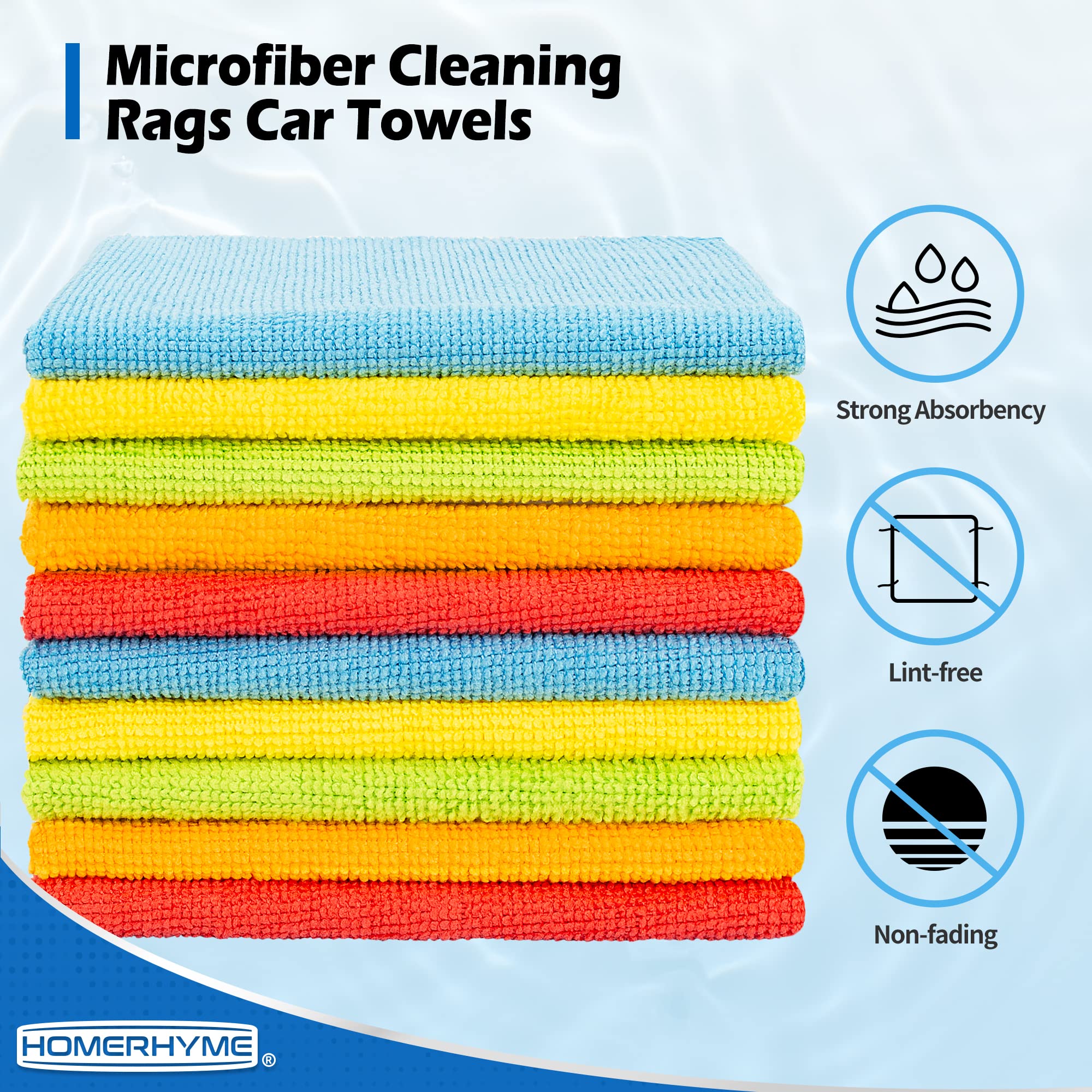 HOMERHYME Microfiber Cleaning Cloth, 100 Pack Cleaning Rags Microfiber Towel Bulk Absorbent Lint-Free Wash Cloths, All-Purpose Towels for Cars, Shop, Automotive, Garage, Home and Kitchen 11.5"*11.5"