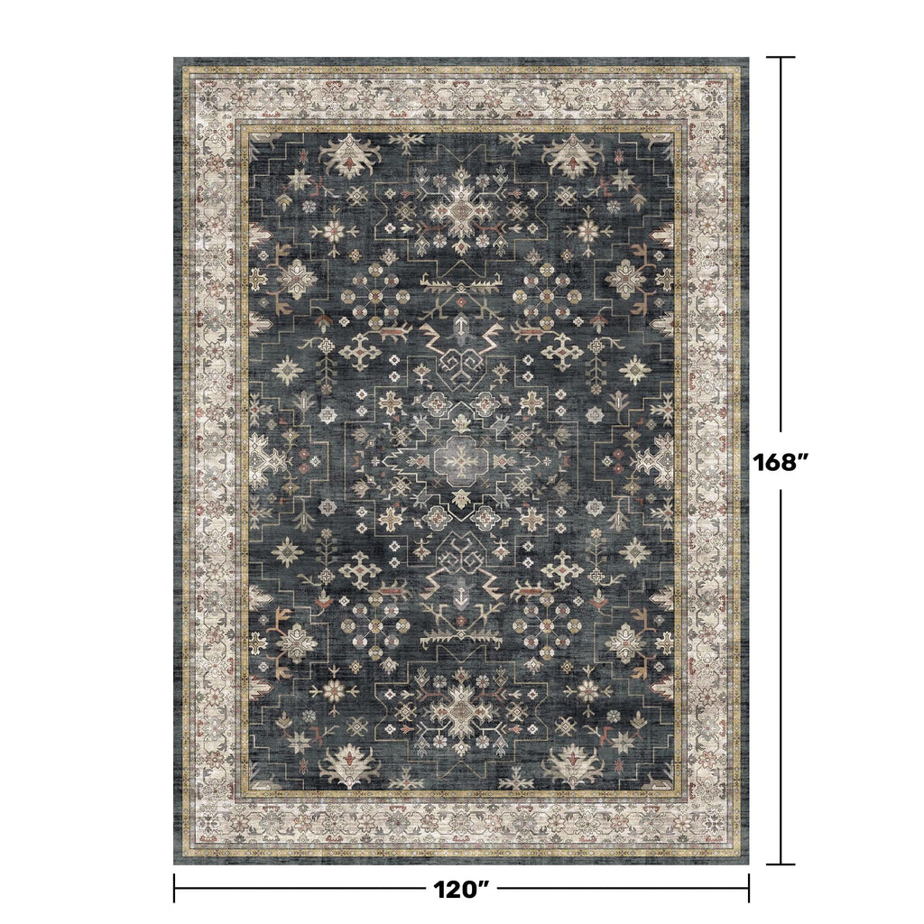 Boho Black Rug for Living Room - Washable 10x14 Area Rug, Dining Room Rugs for Under Table, Soft Low Pile Carpet for Large Bedroom - Farmhouse Decor, Non-Slip & Stain Resistance (10x14 Black/Multi)