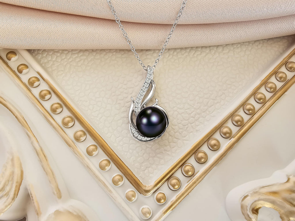 PEARLURA AAA+ 9mm Natural Black pearl necklace for women - Real pearl necklaces for women ( 925 sterling Silver)- Wedding anniversary's gift for wife - Luxury birthday gifts for woman - Birthday gift for wife
