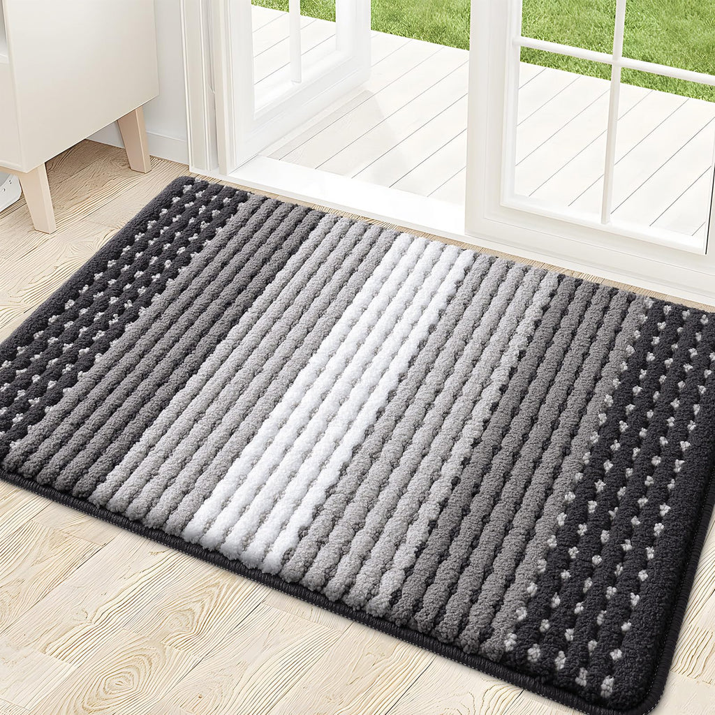 Kitinjoy Indoor Outdoor Door Mat, 32x20 Non-Slip Absorbent Dirt Trapper, Low-Profile Washable Inside Entrance Front Floor Mat, Sturdy Soft Entry Dotted Ombre Doormats for Entryway, Grey