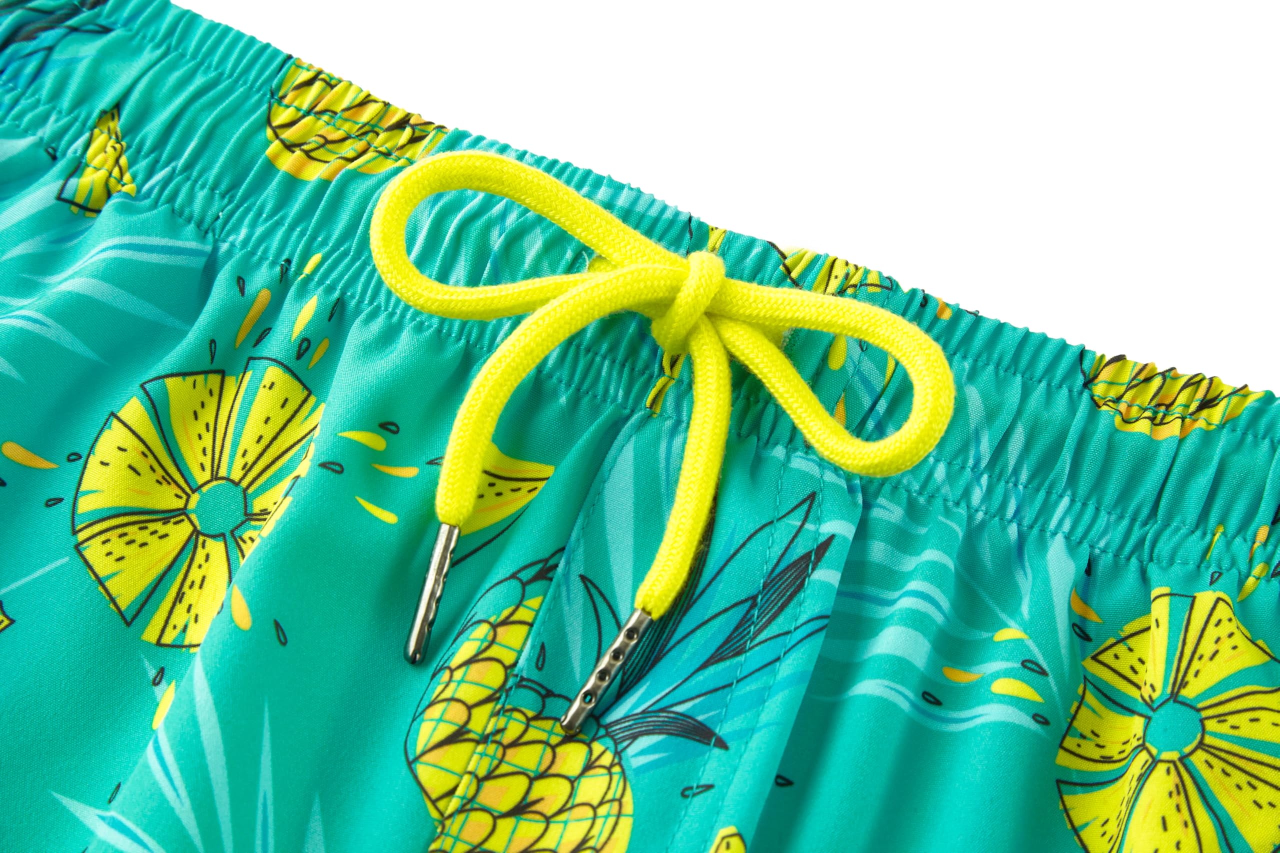 UMELOK Boys Swim Trunks Swimsuit Boxer Brief 2 in 1 Compression Liner Stretch Swim Shorts Quick Dry Beach Bathing Suit Neon Pineapple 10/12