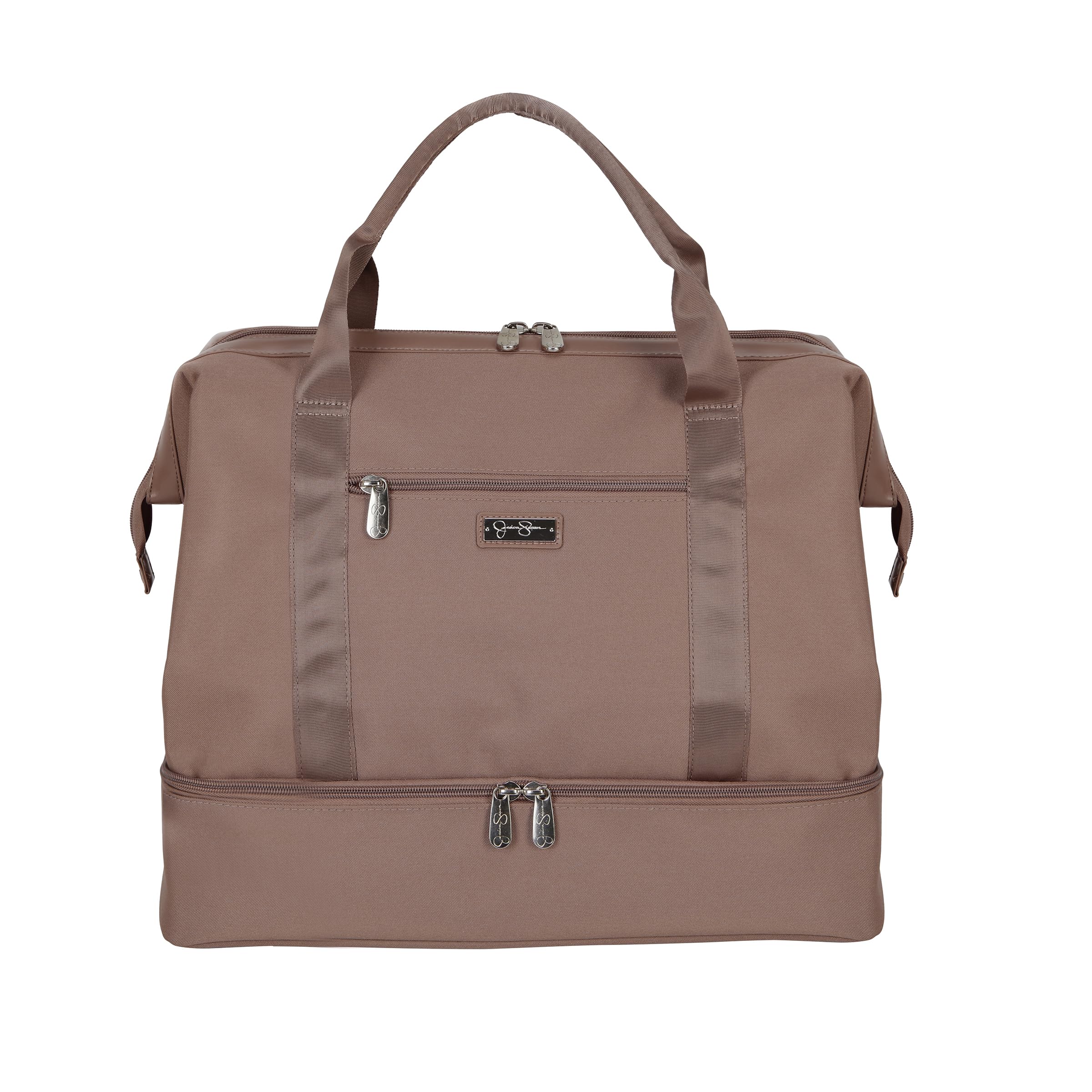 Jessica Simpson Countryside Weekender Duffel 100% Polyester Drop Bottom Bag, Mocha Mousse