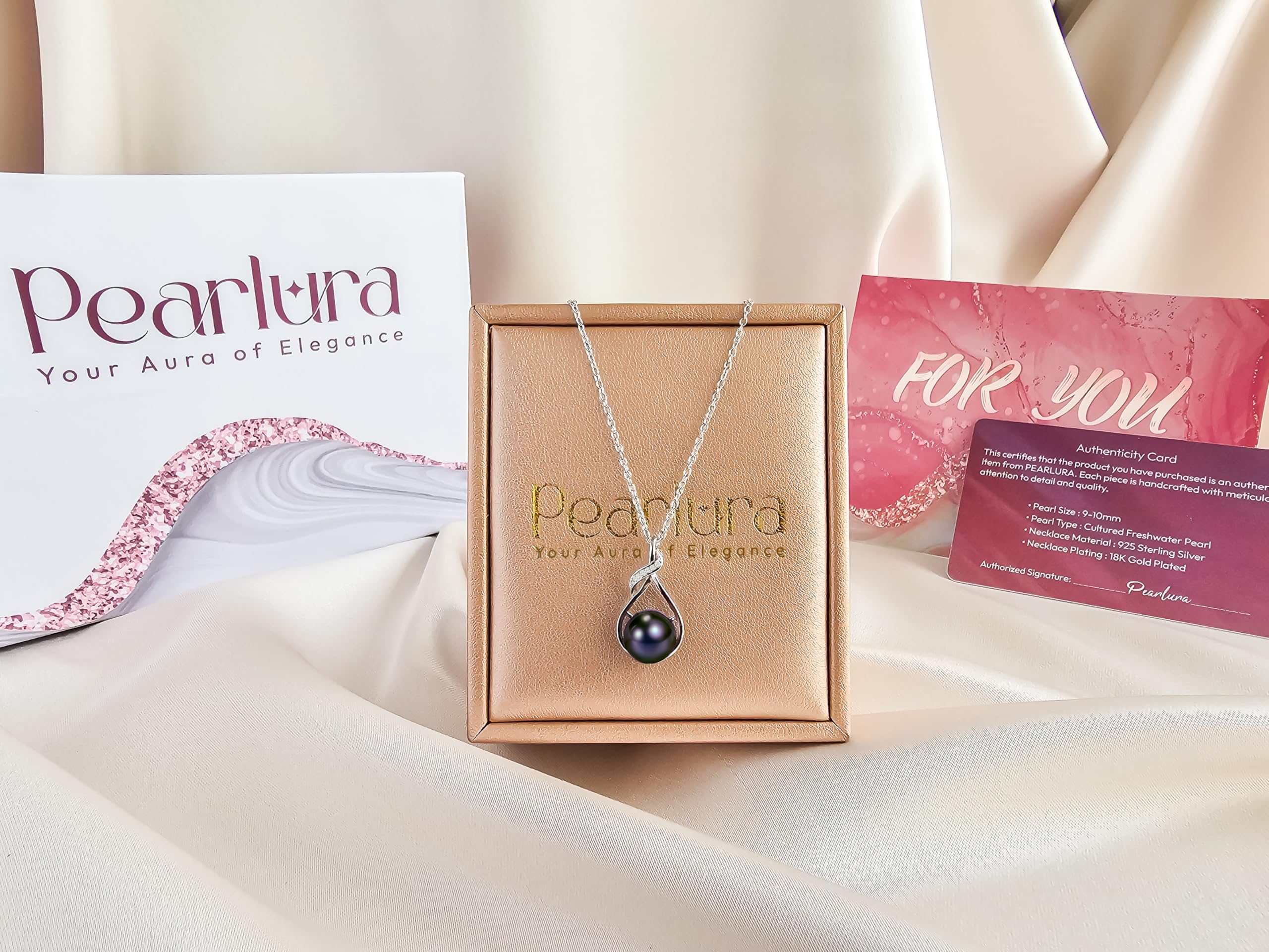 PEARLURA AAA+ 9mm Natural Black pearl necklace for women - Real pearls necklace - Wedding anniversary's gift for wife - ( 925 sterling Silver) cultured necklaces for women - black pearls necklace - christmas gifts for wife - pearl pendant