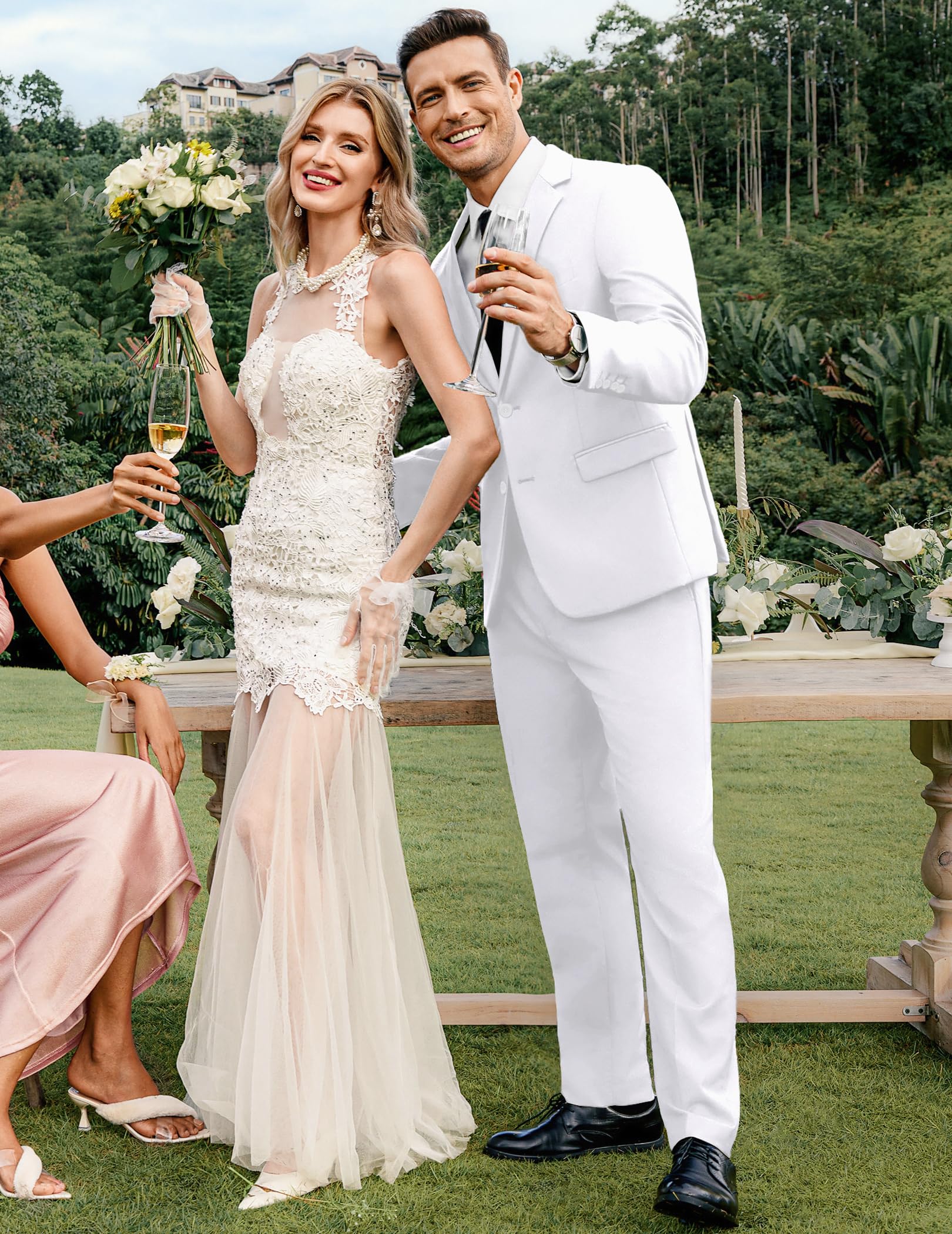 COOFANDY Men's 2 Piece Suits Classic Fit 2 Button Dress Suits Tuxedo Jacket Blazer Suit for Wedding Dinner Prom White