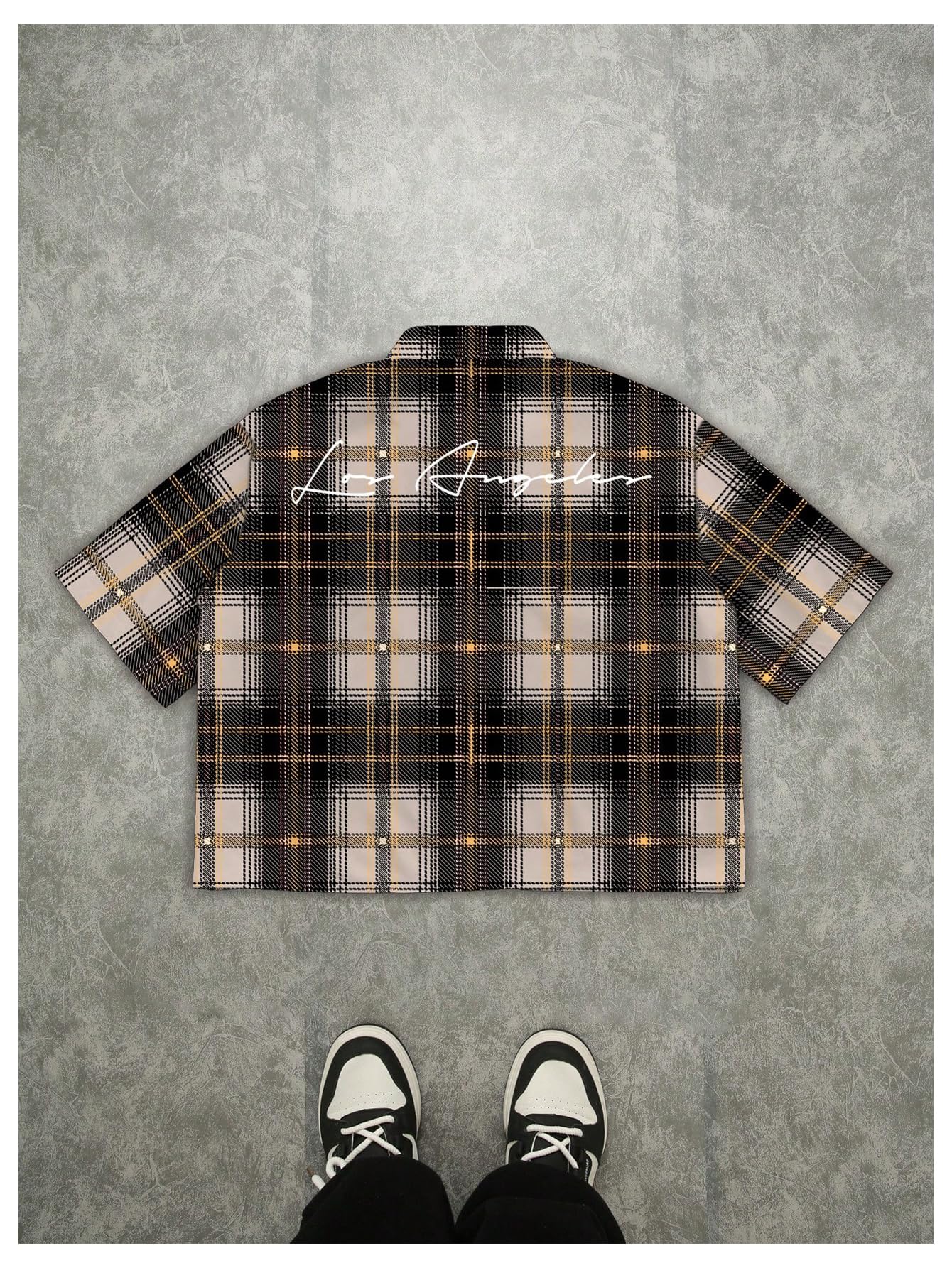VIPWOLF Men's Plaid Shirts Gingham Short Sleeve Button Down Crop Tee Tops Brown Plaid Large