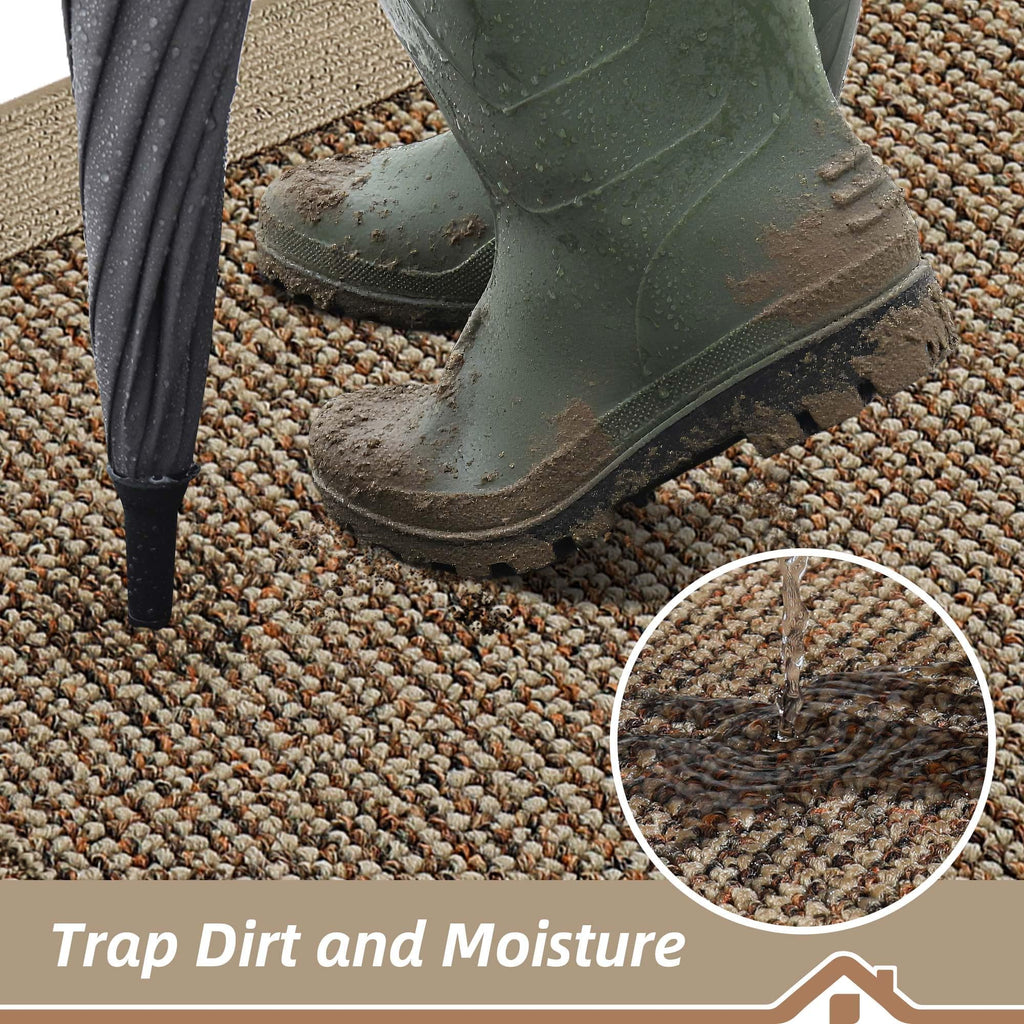 BEQHAUSE Indoor Door Mat 20" x 32", Dirt Trapper Door Mats Non-Slip Entryway Rugs Washable, Resist Dirt Absorbent Welcome Mat, Low Profile Floor Mats for Front Back Door and Entryway, Taupe