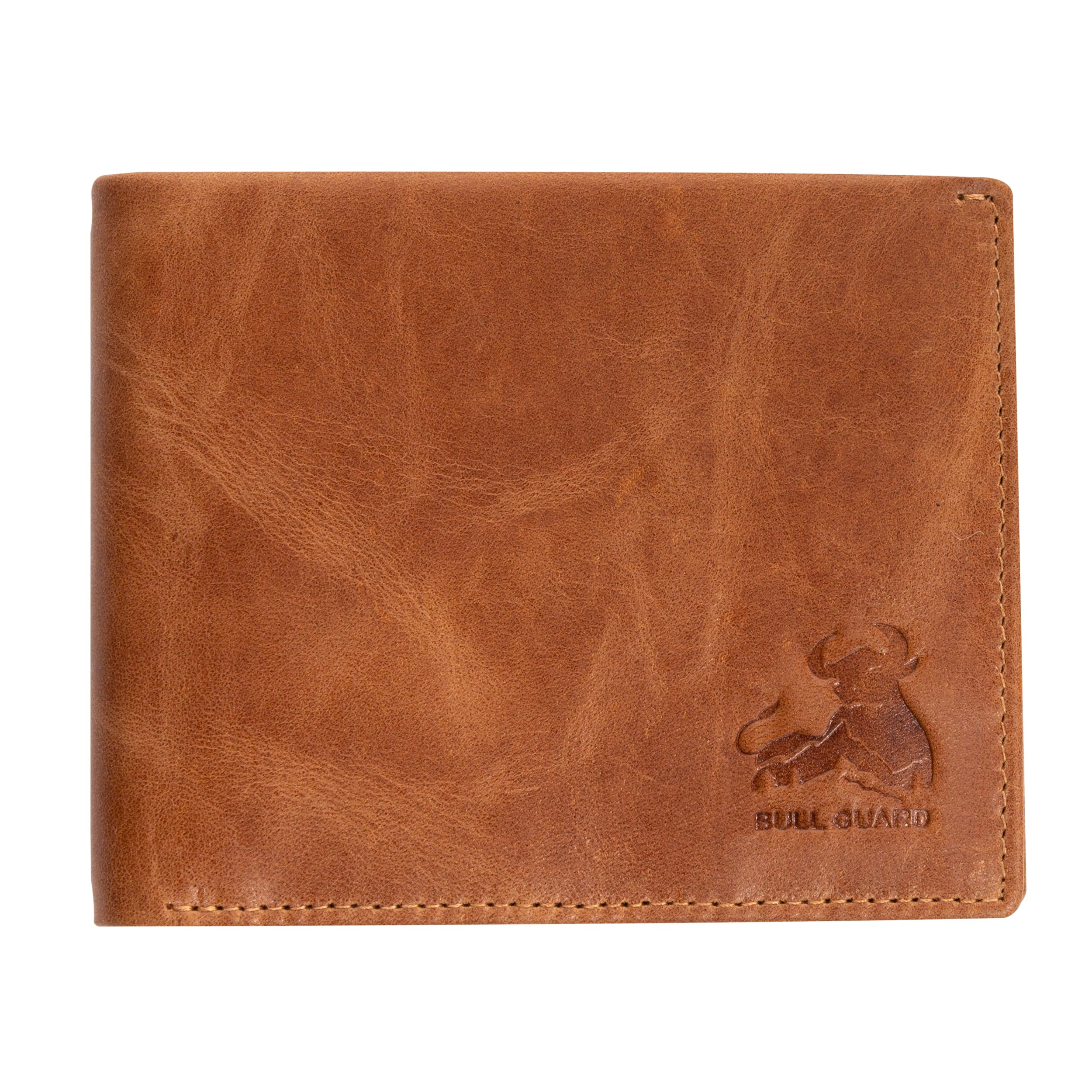 Mens Leather Wallet Bifold with ID Window and RFID Blocking Secure and Durable Extra Capacity Billfold with 11 Credit Cards In Wild Buck Tan