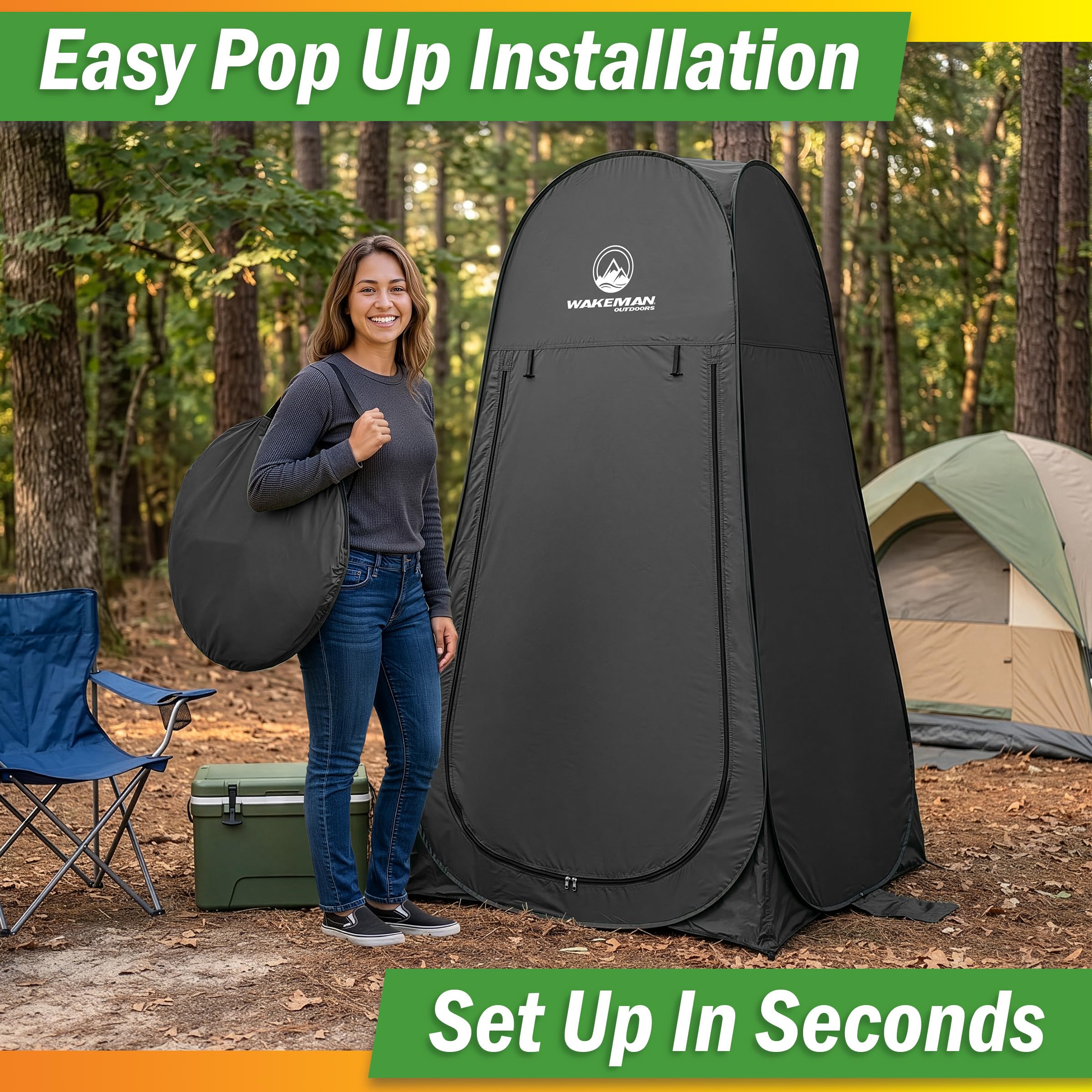 Pop Up Pod - Privacy Shower Tent, Dressing Room, or Portable Toilet Stall with Carry Bag for Camping, Beach, or Tailgate by Wakeman Outdoors (Black)