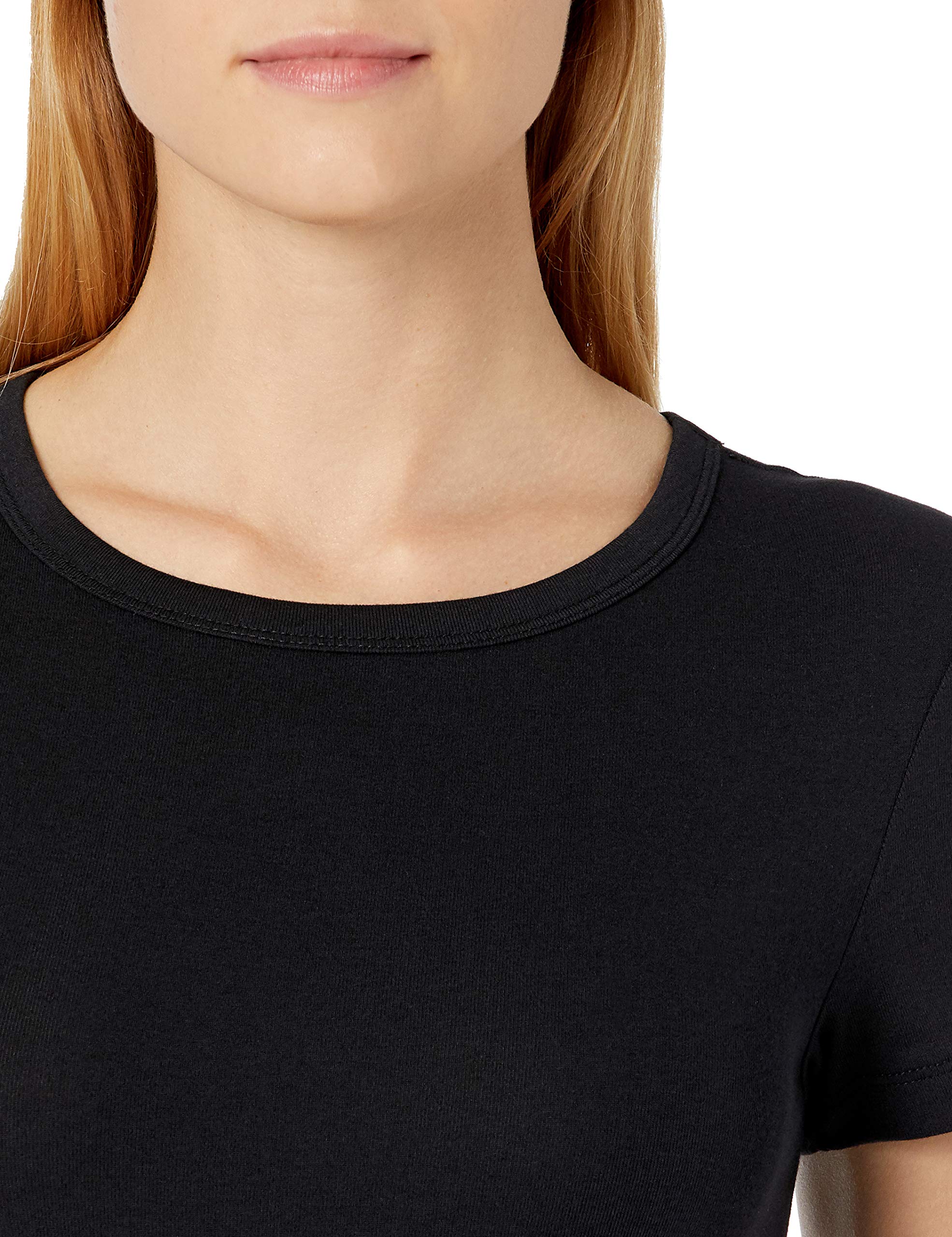 Amazon Essentials Women's Slim-Fit Short-Sleeve Crewneck T-Shirt, Pack of 2, Black/White, Small
