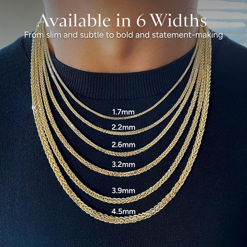 JEWELHEART 14K Gold Square Wheat Chain Necklace - 1.7mm Braided Thin Yellow Gold Chain Dainty Gold Necklace Diamond Cut Real Gold Chain Necklace For Women with Lobster Clasp 20"