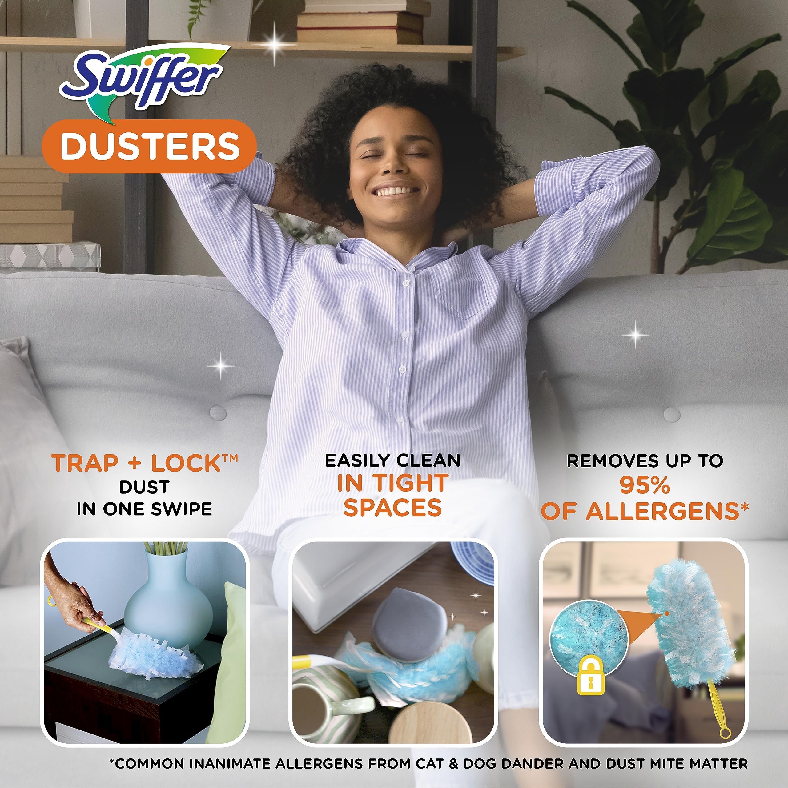 Swiffer Dusters Refill for Cleaning, Made by SWIFFER, Feather & Microfiber Duster Disposable Alternative, for Dusting Furniture, Blinds, Ceiling Fans, Walls, Helps Remove Allergens, Unscented, 18ct