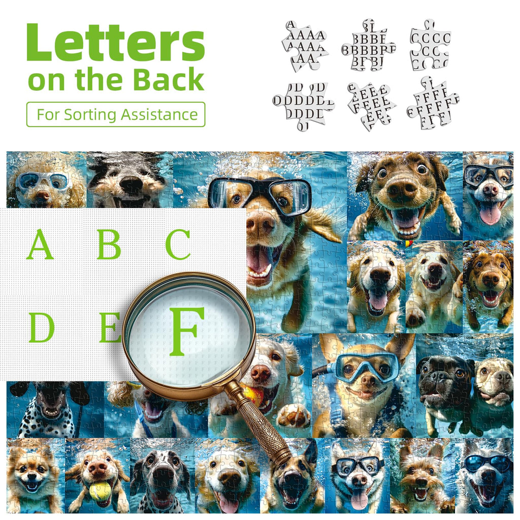 Underwater Dogs Jigsaw Puzzles 1000 Pieces for Adults Funny Cute Dogs Collage Puzzles for Adults 1000 Pieces with Letters on Back Hard Impossible Difficult Challenging Family Puzzle